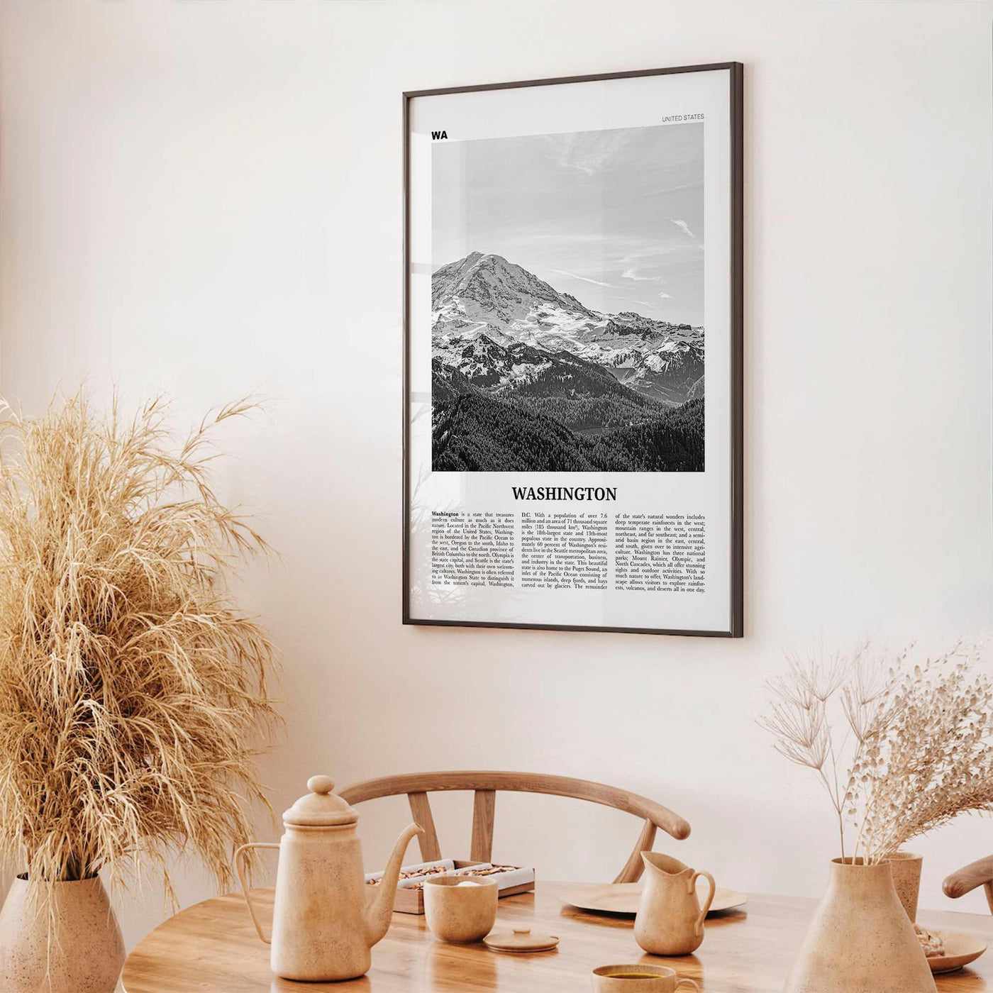 Washington State Print Black and White No 1, Washington State Wall Art, Washington Poster, USA, United States, North America