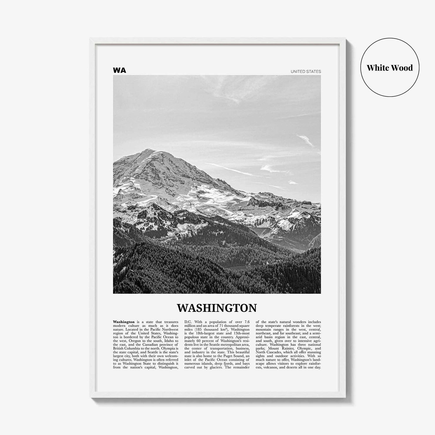 Washington State Print Black and White No 1, Washington State Wall Art, Washington Poster, USA, United States, North America