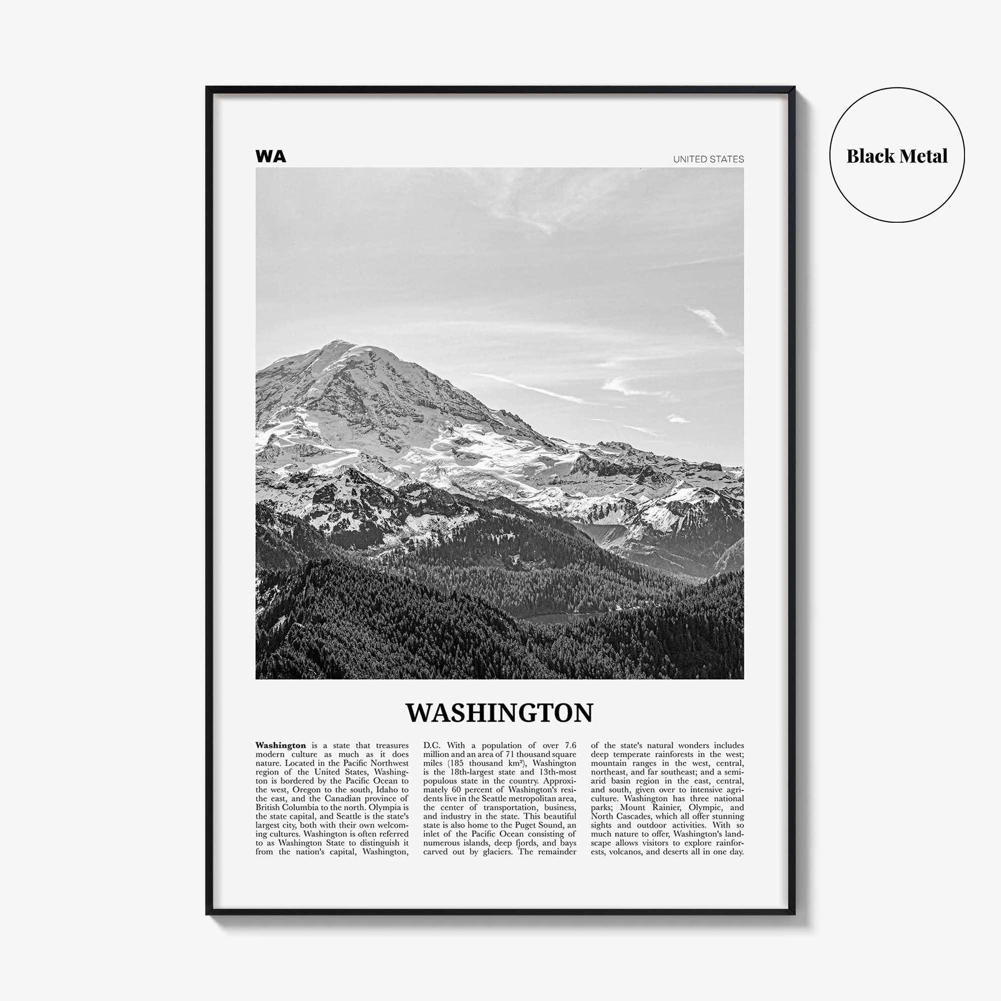 Washington State Print Black and White No 1, Washington State Wall Art, Washington Poster, USA, United States, North America