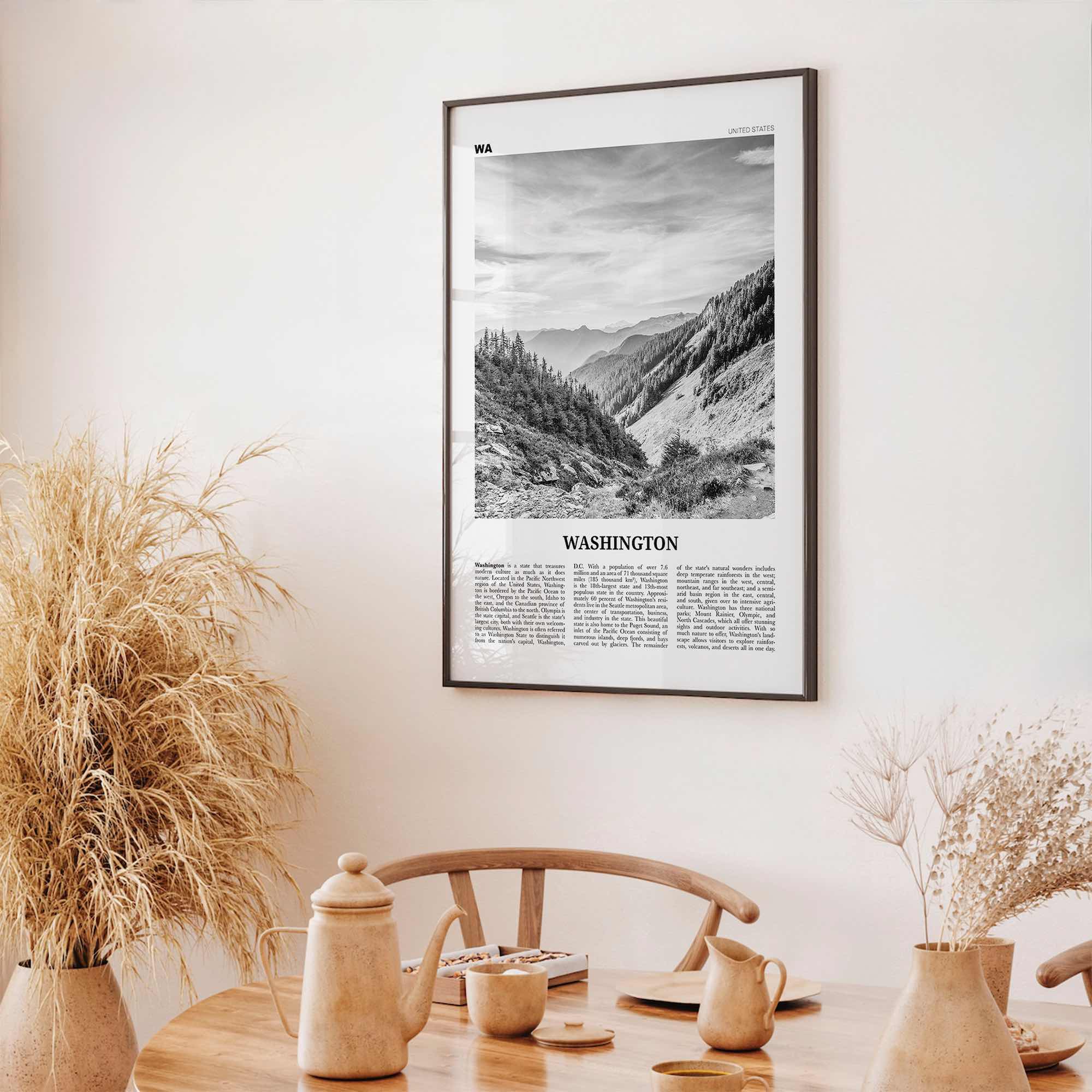 Washington State Print Black and White No 2, Washington State Wall Art, Washington Poster, USA, United States, North America