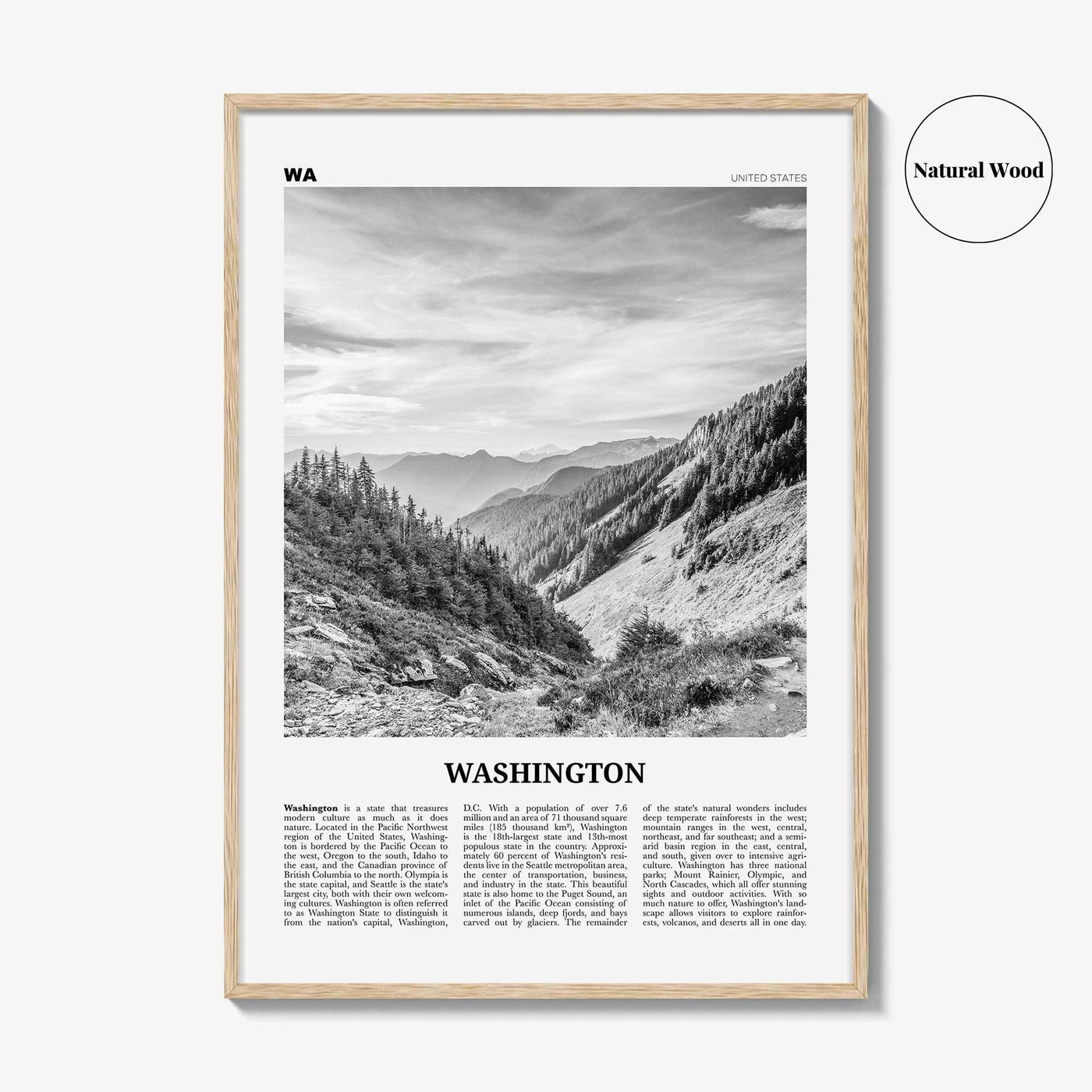 Washington State Print Black and White No 2, Washington State Wall Art, Washington Poster, USA, United States, North America