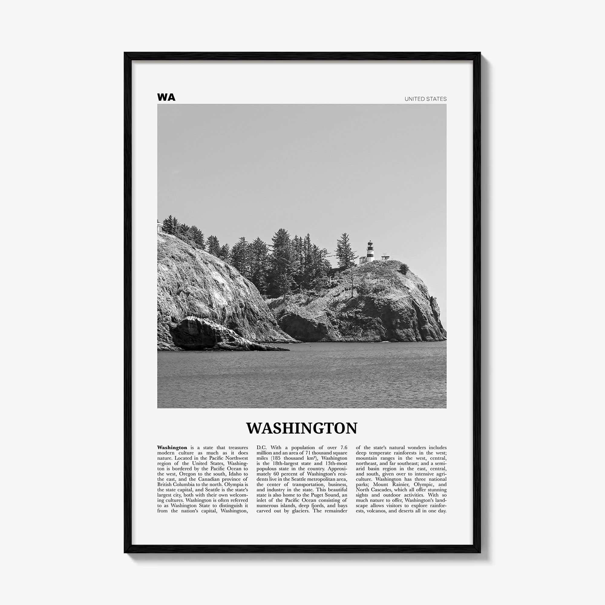 Washington State Print Black and White No 3, Washington Art, Washington Poster, Washington Photo, Washington Décor, Washington Map