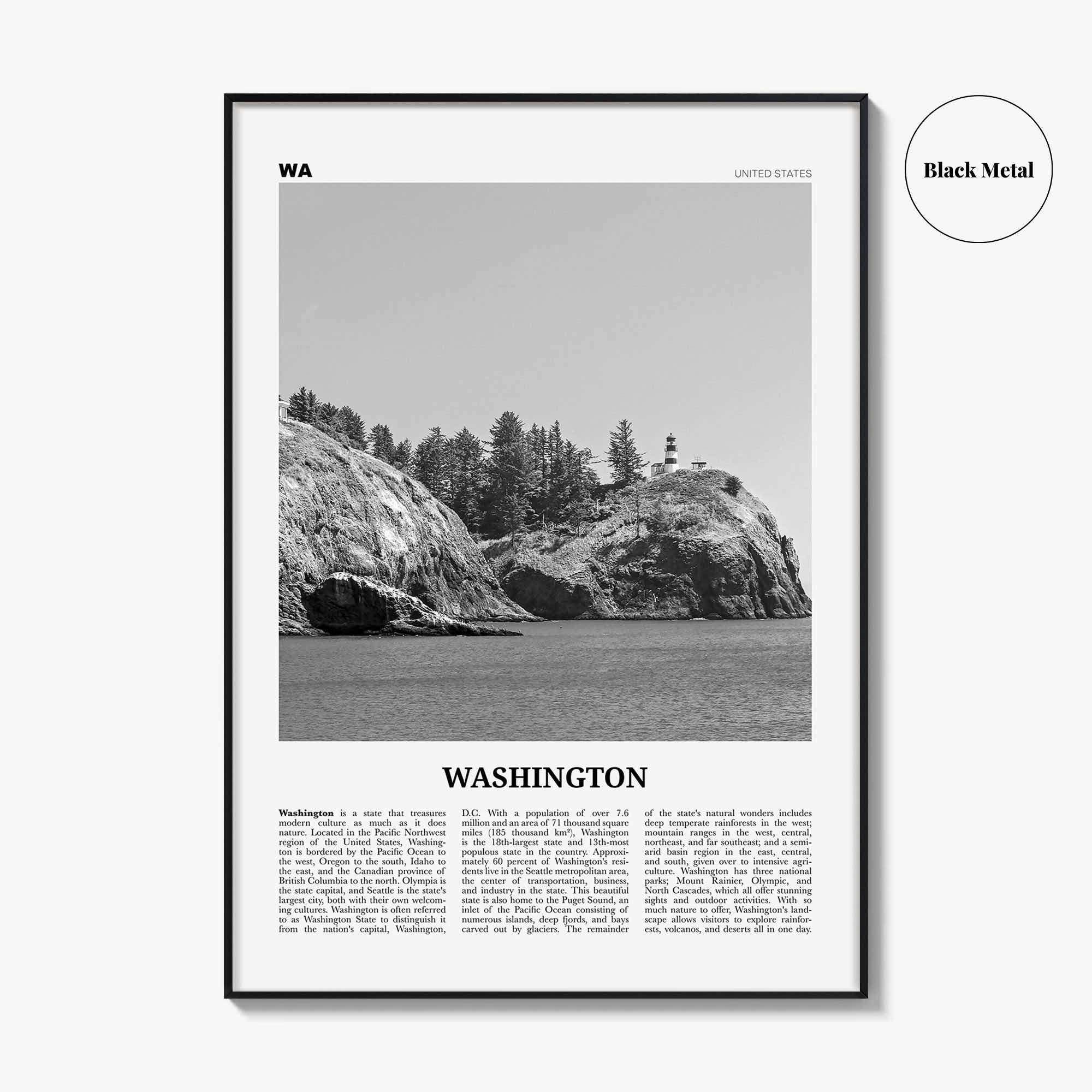 Washington State Print Black and White No 3, Washington Art, Washington Poster, Washington Photo, Washington Décor, Washington Map