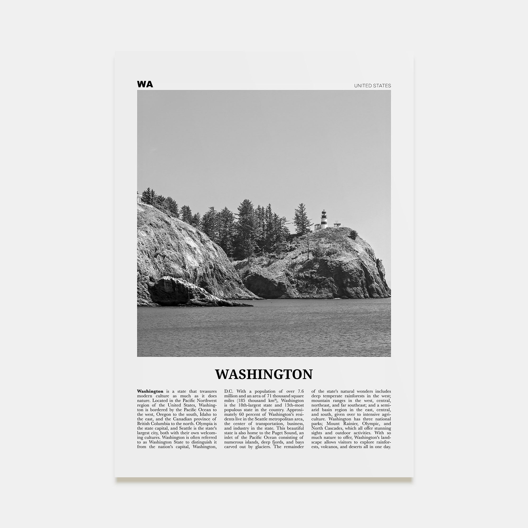 Washington (State) Travel B&W No 3 Poster