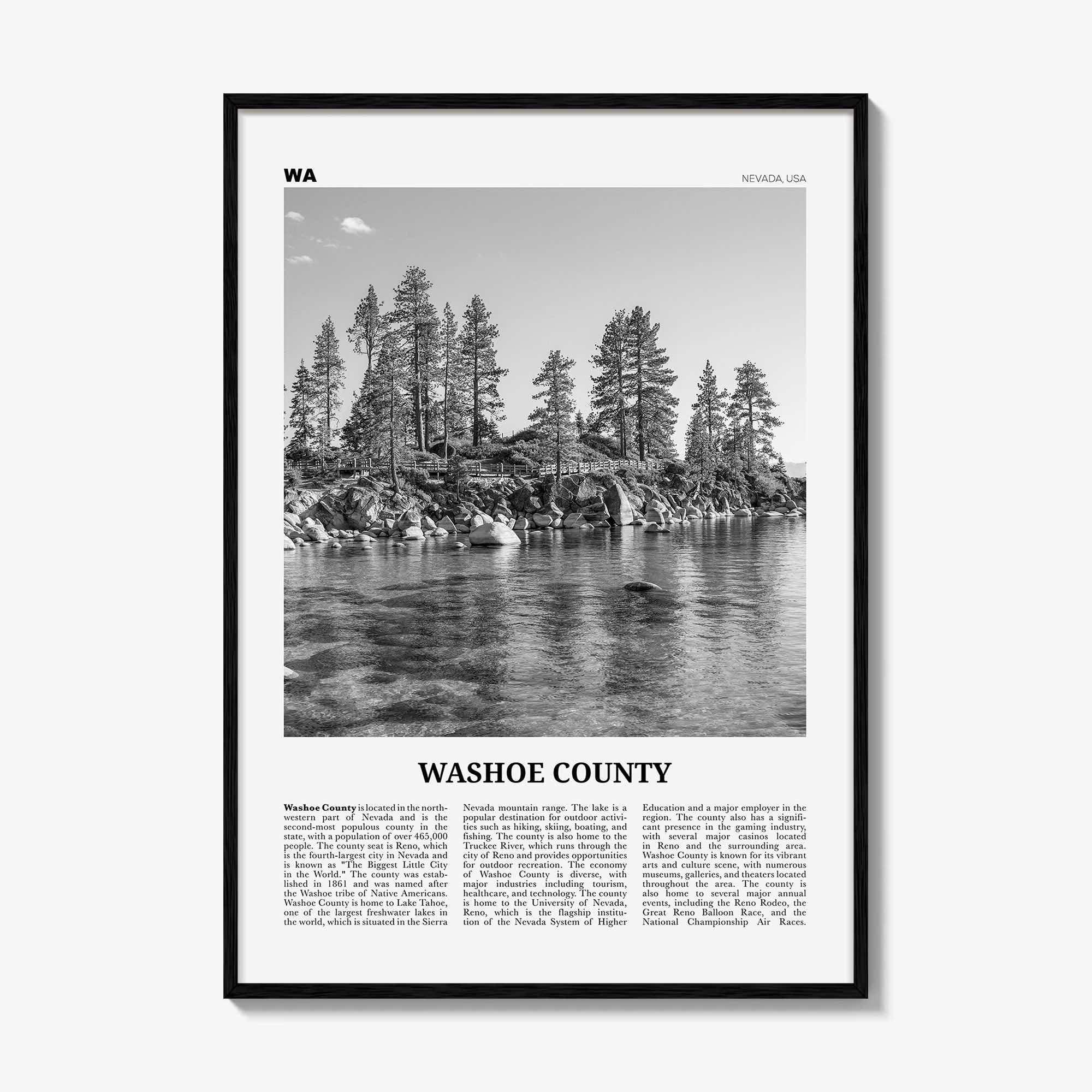 Washoe County Print Black and White, Washoe County Wall Art, Washoe County Poster, Washoe Photo, Washoe Wall Décor, Washoe County Map,