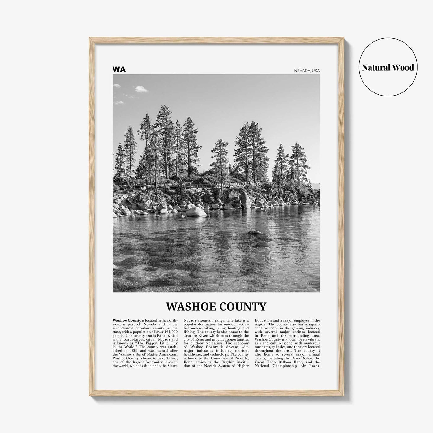 Washoe County Print Black and White, Washoe County Wall Art, Washoe County Poster, Washoe Photo, Washoe Wall Décor, Washoe County Map,