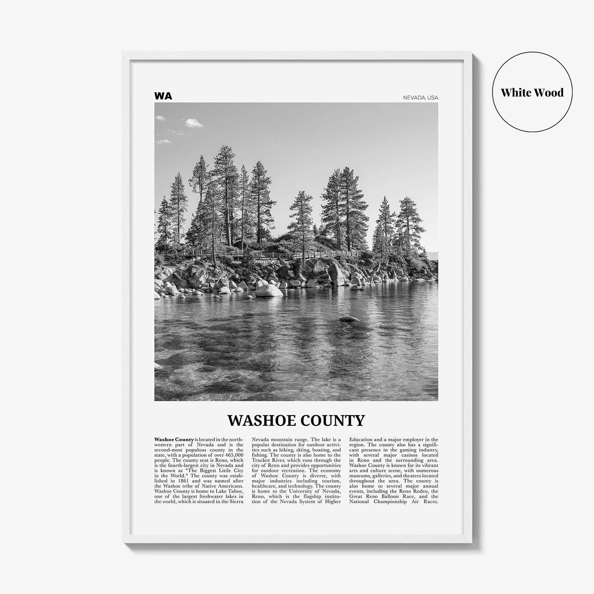Washoe County Print Black and White, Washoe County Wall Art, Washoe County Poster, Washoe Photo, Washoe Wall Décor, Washoe County Map,
