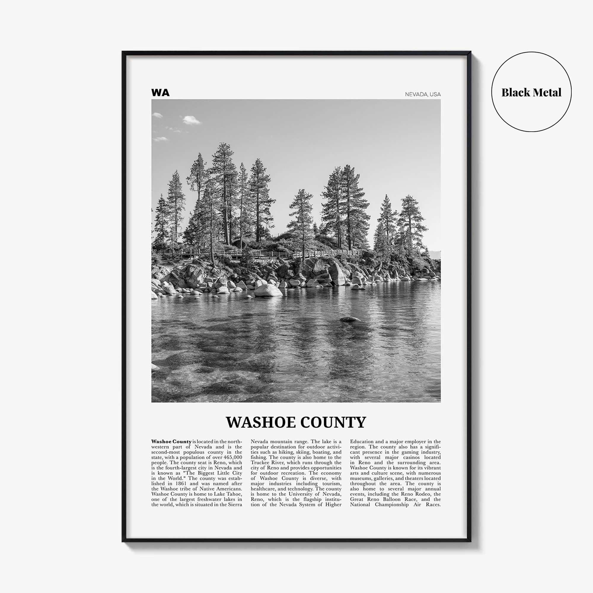 Washoe County Print Black and White, Washoe County Wall Art, Washoe County Poster, Washoe Photo, Washoe Wall Décor, Washoe County Map,