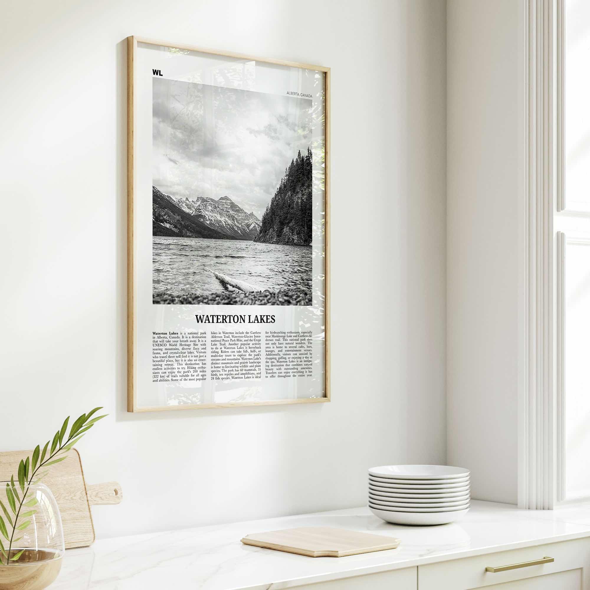 Waterton Lakes National Park Print Black and White, Waterton Lakes Wall Art, Waterton Lakes Poster, Waterton Lakes Photo, Canada