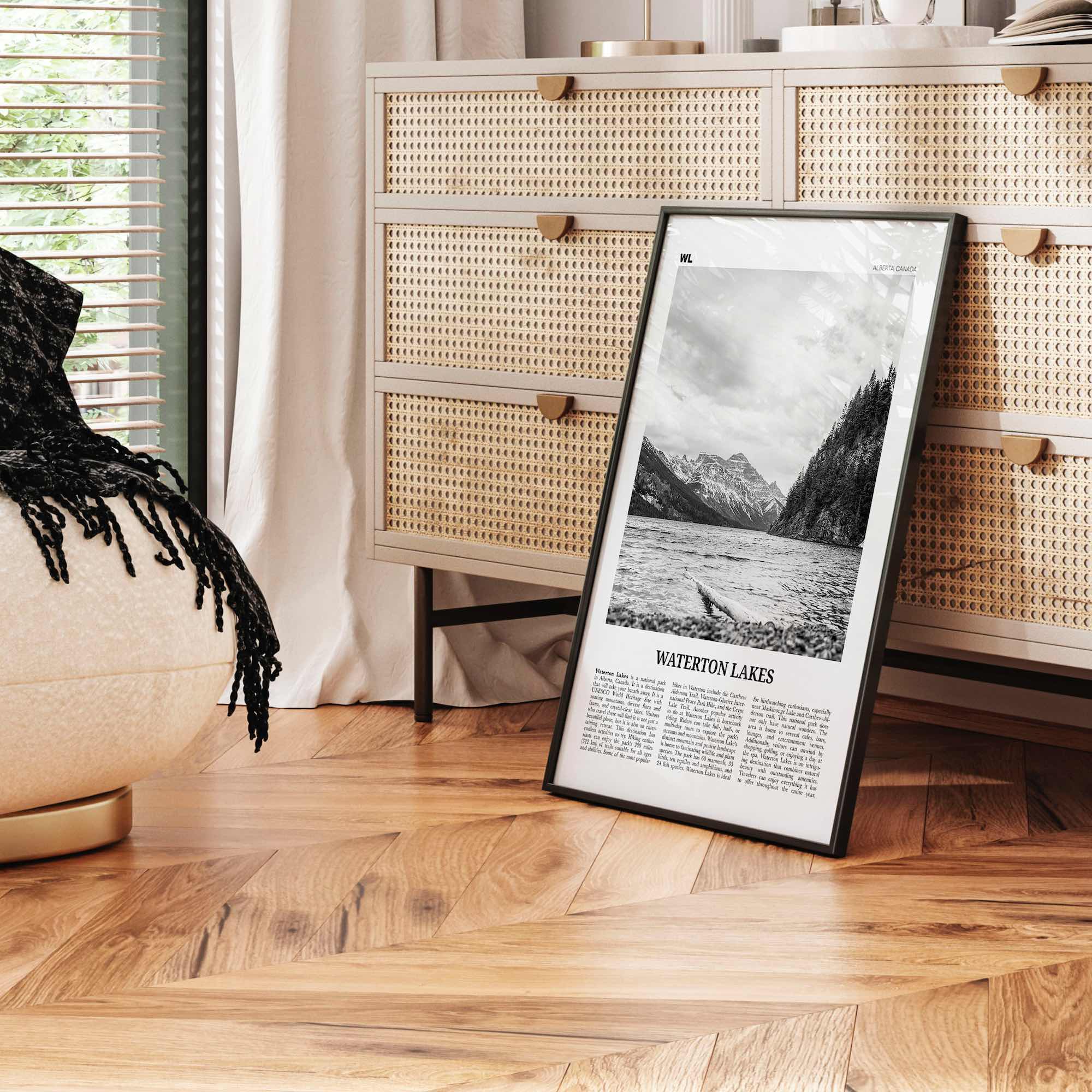 Waterton Lakes National Park Print Black and White, Waterton Lakes Wall Art, Waterton Lakes Poster, Waterton Lakes Photo, Canada