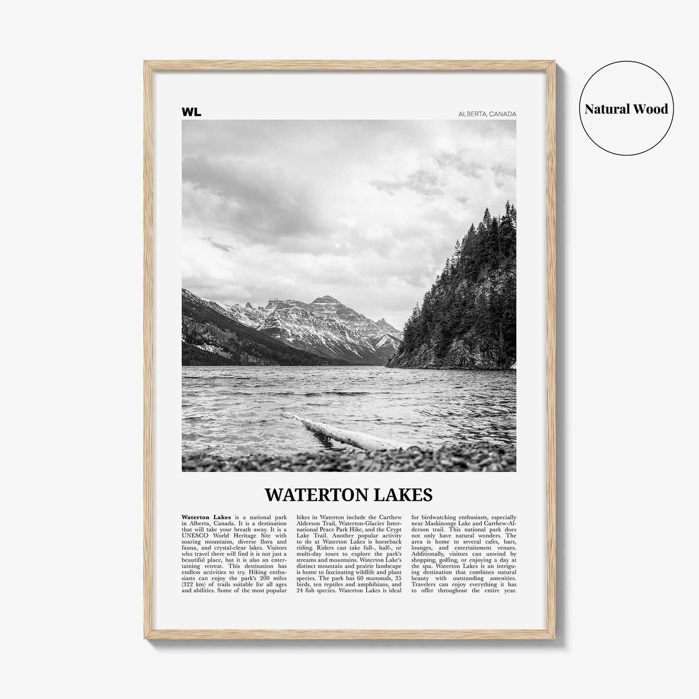 Waterton Lakes National Park Print Black and White, Waterton Lakes Wall Art, Waterton Lakes Poster, Waterton Lakes Photo, Canada