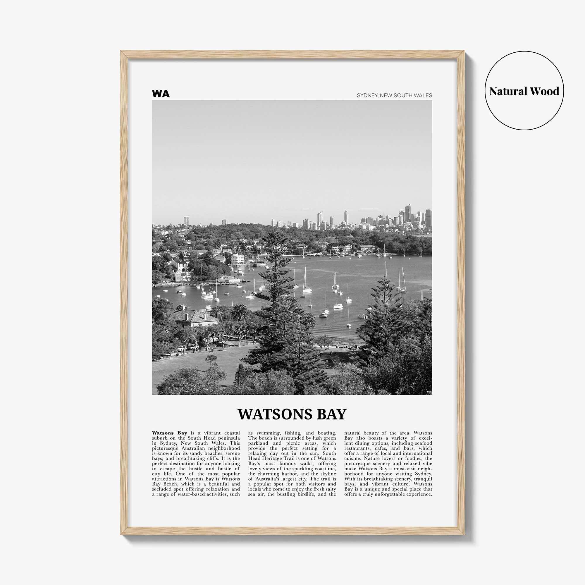 Watsons Bay Print Black and White, Watsons Bay Wall Art, Watsons Bay Poster, Watsons Bay Photo, Watsons Bay Wall Décor, Watsons Bay Map,