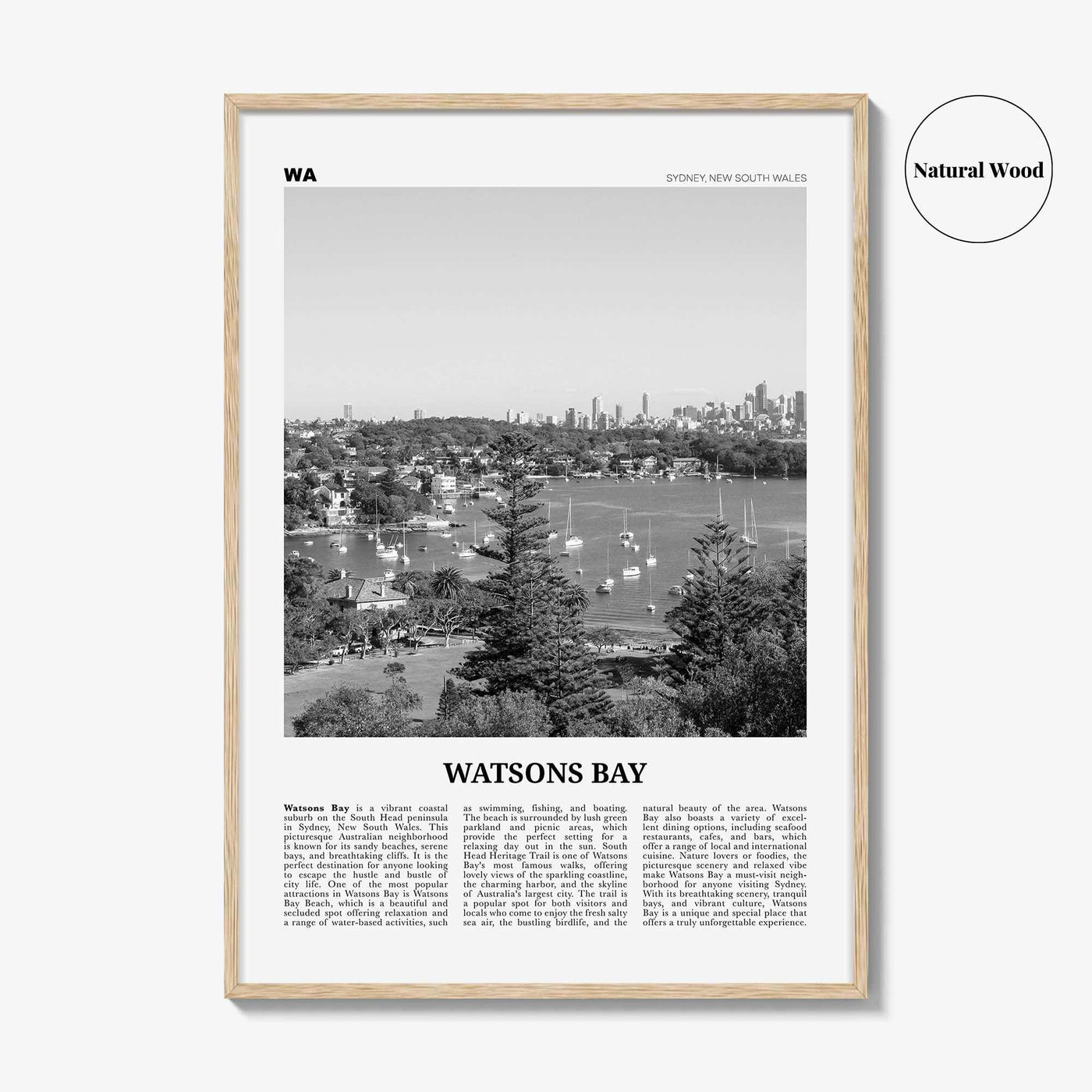 Watsons Bay Print Black and White, Watsons Bay Wall Art, Watsons Bay Poster, Watsons Bay Photo, Watsons Bay Wall Décor, Watsons Bay Map,