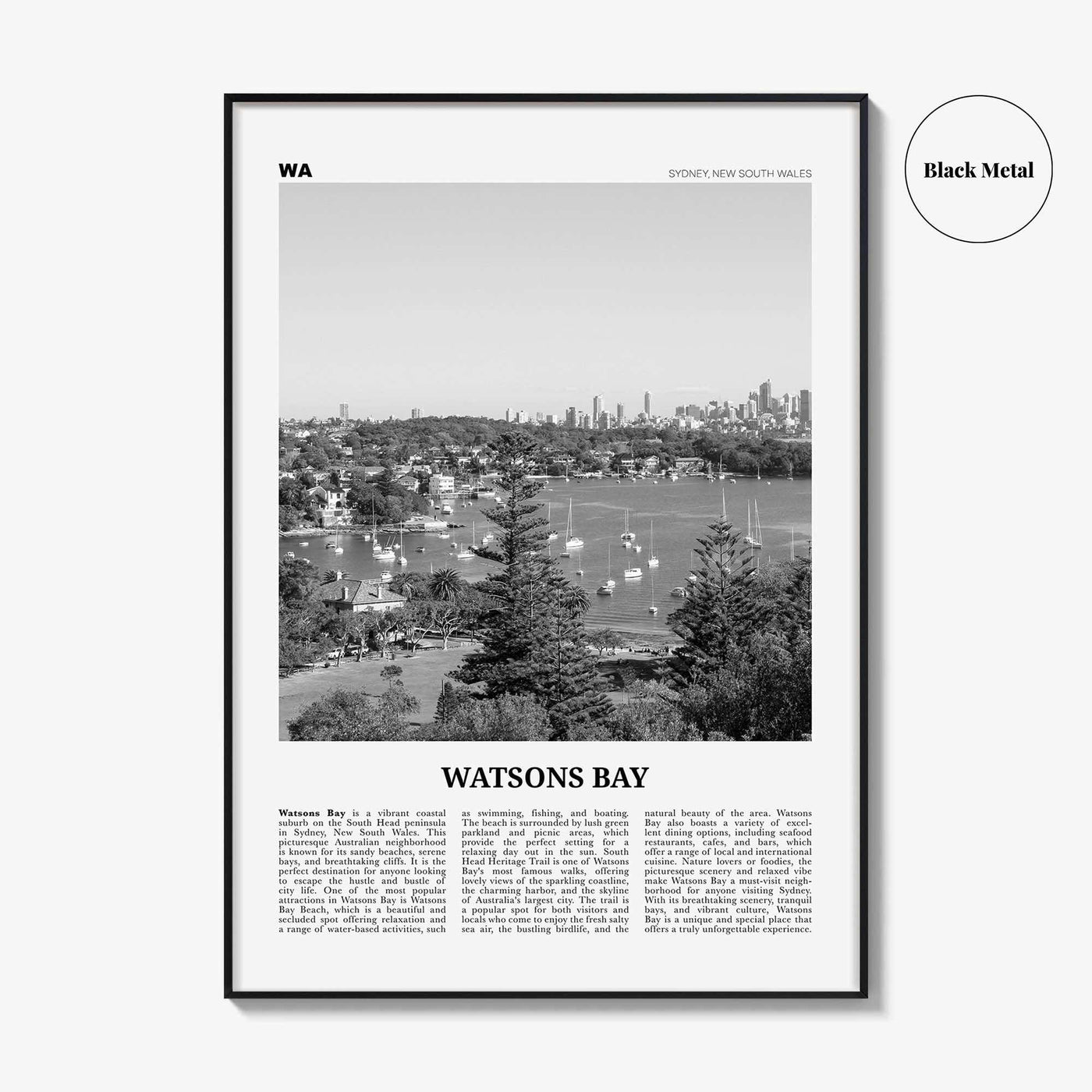 Watsons Bay Print Black and White, Watsons Bay Wall Art, Watsons Bay Poster, Watsons Bay Photo, Watsons Bay Wall Décor, Watsons Bay Map,