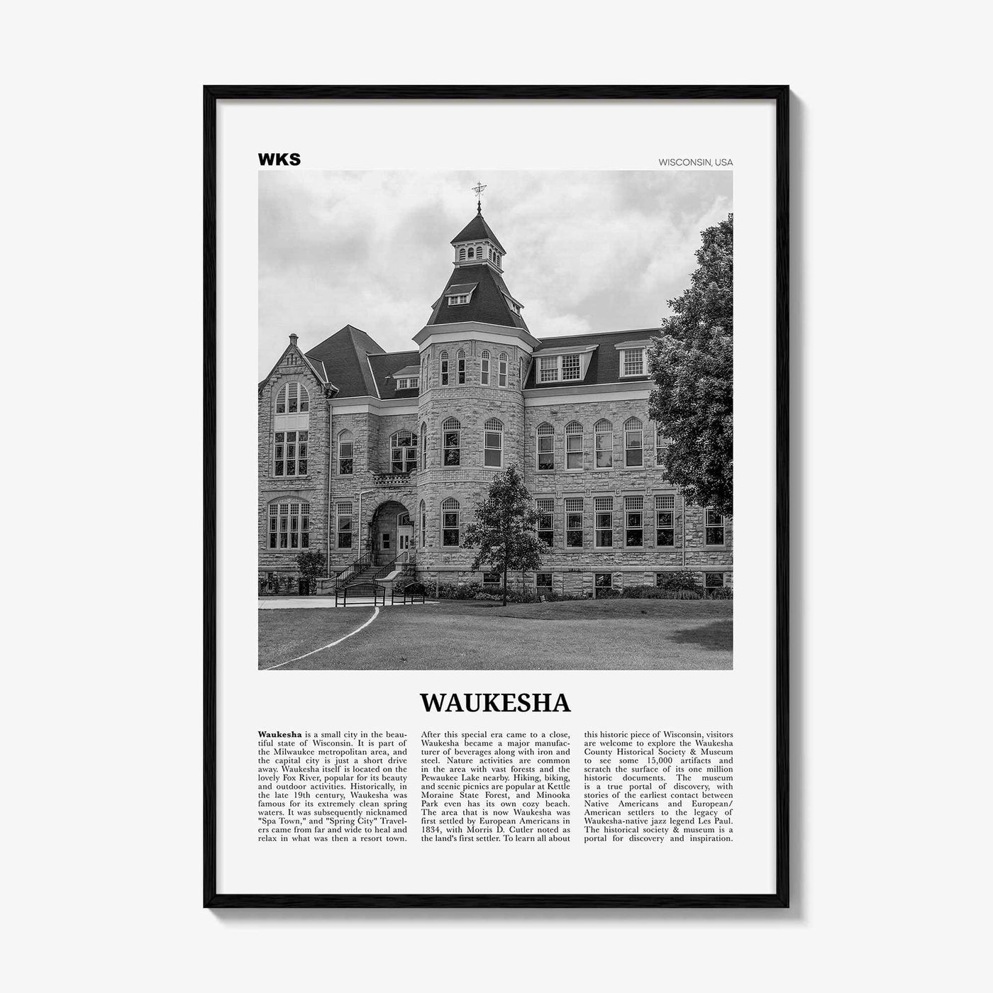 Waukesha Print Black and White, Waukesha Wall Art, Waukesha Poster, Waukesha Photo, Waukesha Map, Waukesha Wall Decor, Wisconsin, USA