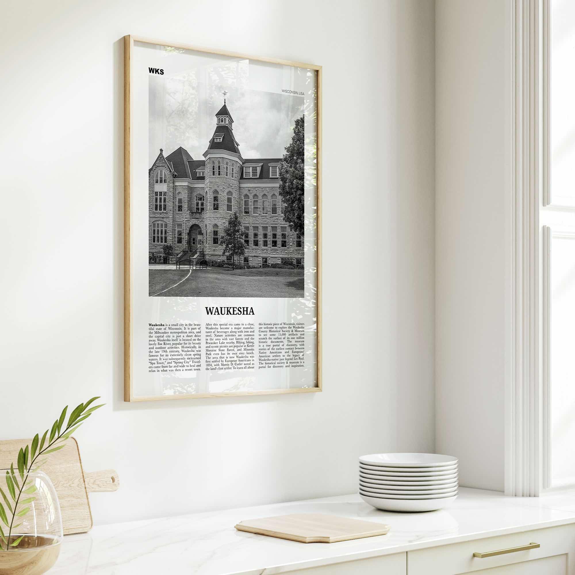 Waukesha Print Black and White, Waukesha Wall Art, Waukesha Poster, Waukesha Photo, Waukesha Map, Waukesha Wall Decor, Wisconsin, USA