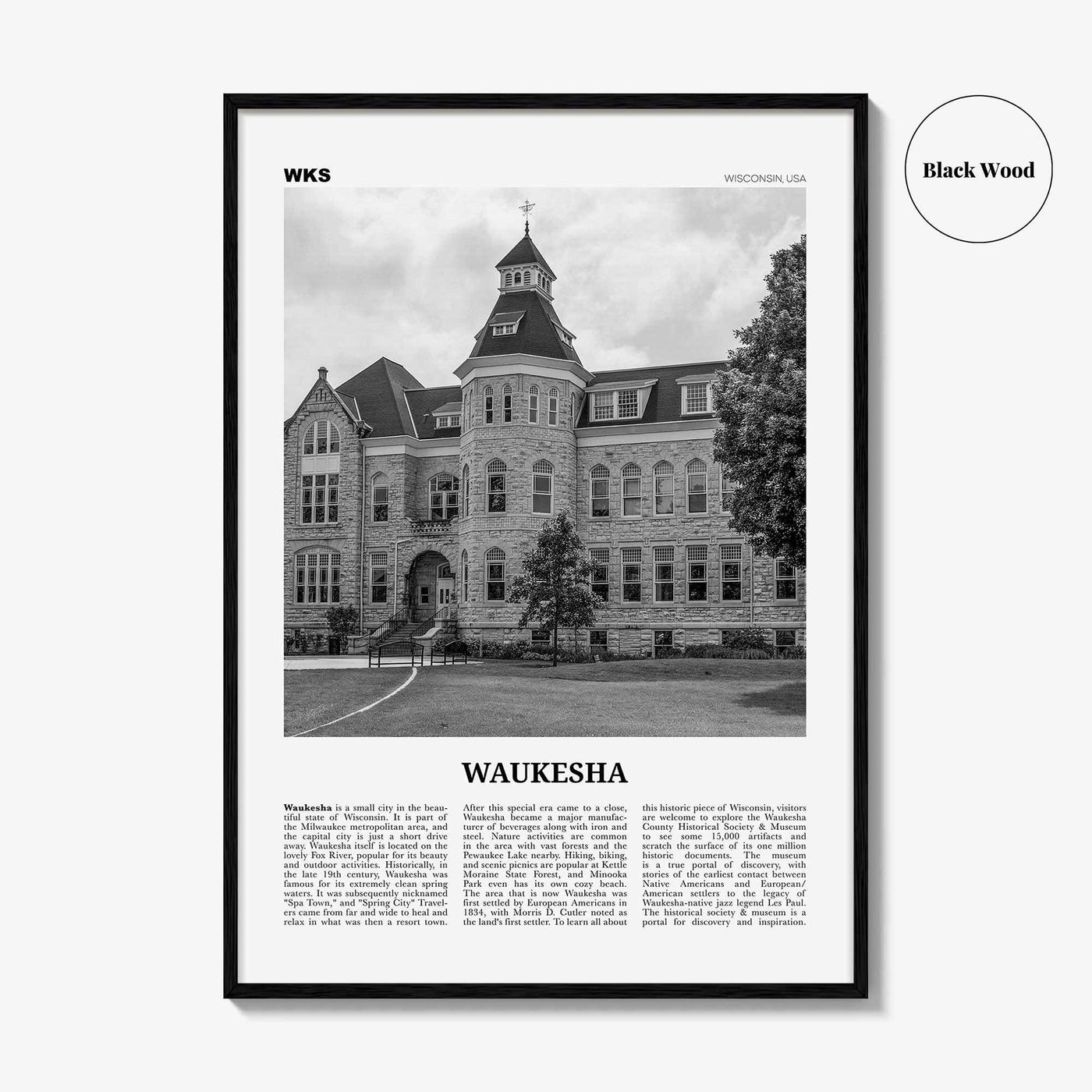 Waukesha Print Black and White, Waukesha Wall Art, Waukesha Poster, Waukesha Photo, Waukesha Map, Waukesha Wall Decor, Wisconsin, USA