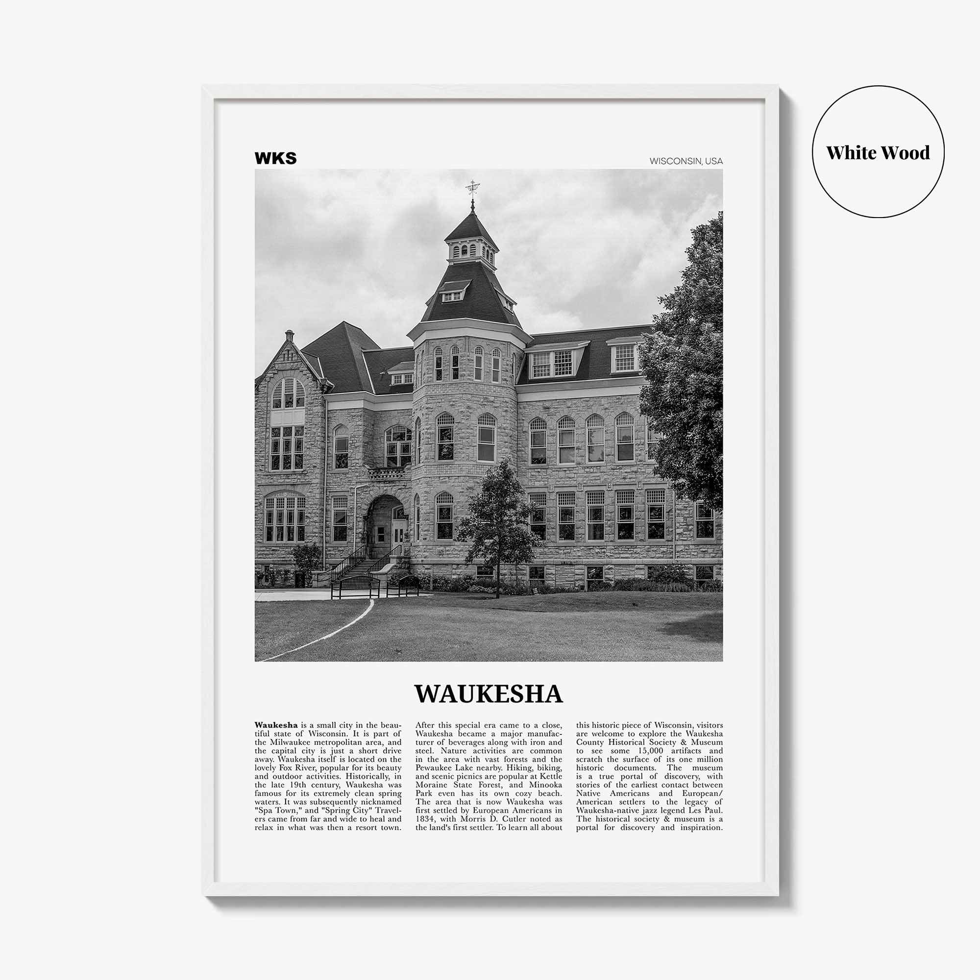 Waukesha Print Black and White, Waukesha Wall Art, Waukesha Poster, Waukesha Photo, Waukesha Map, Waukesha Wall Decor, Wisconsin, USA