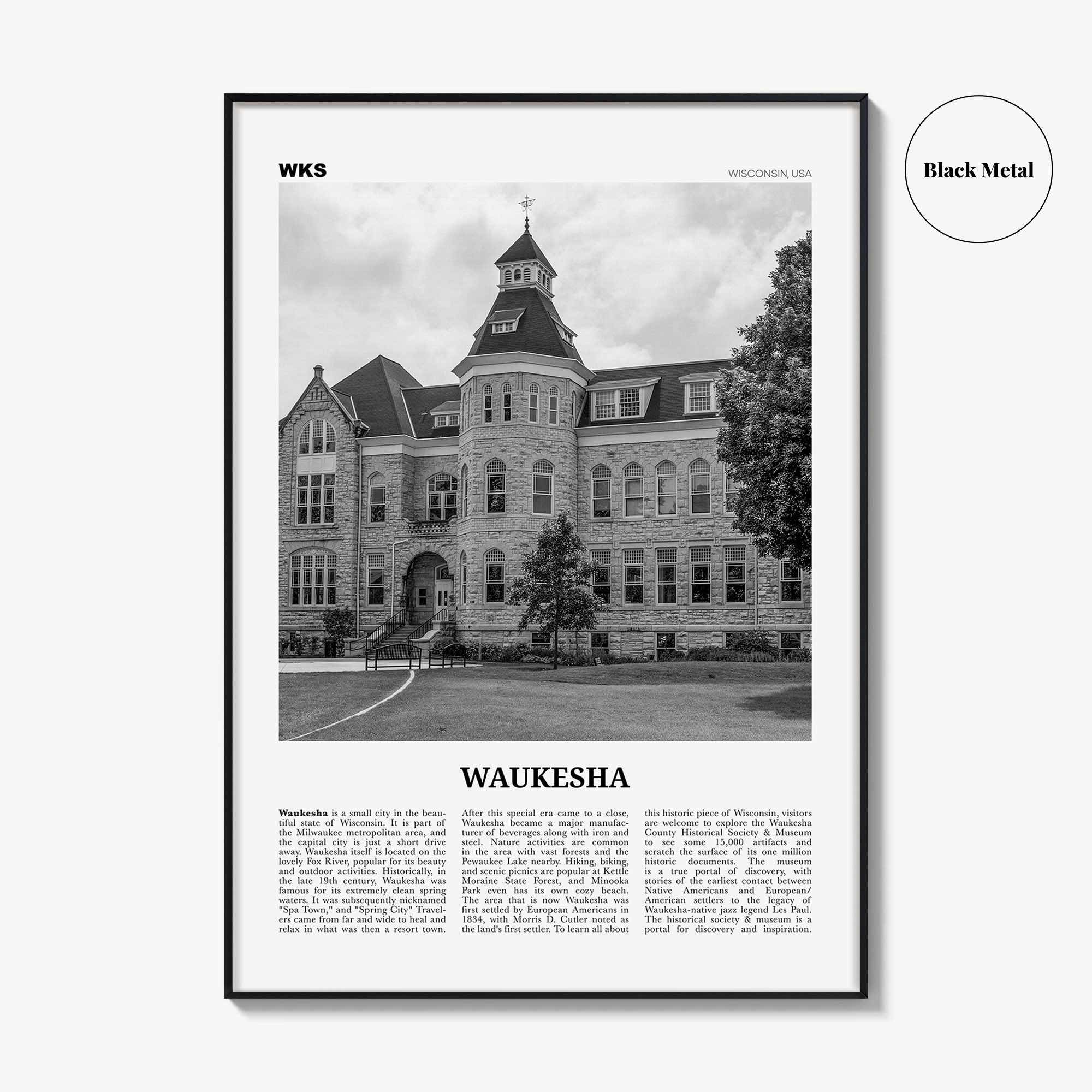 Waukesha Print Black and White, Waukesha Wall Art, Waukesha Poster, Waukesha Photo, Waukesha Map, Waukesha Wall Decor, Wisconsin, USA