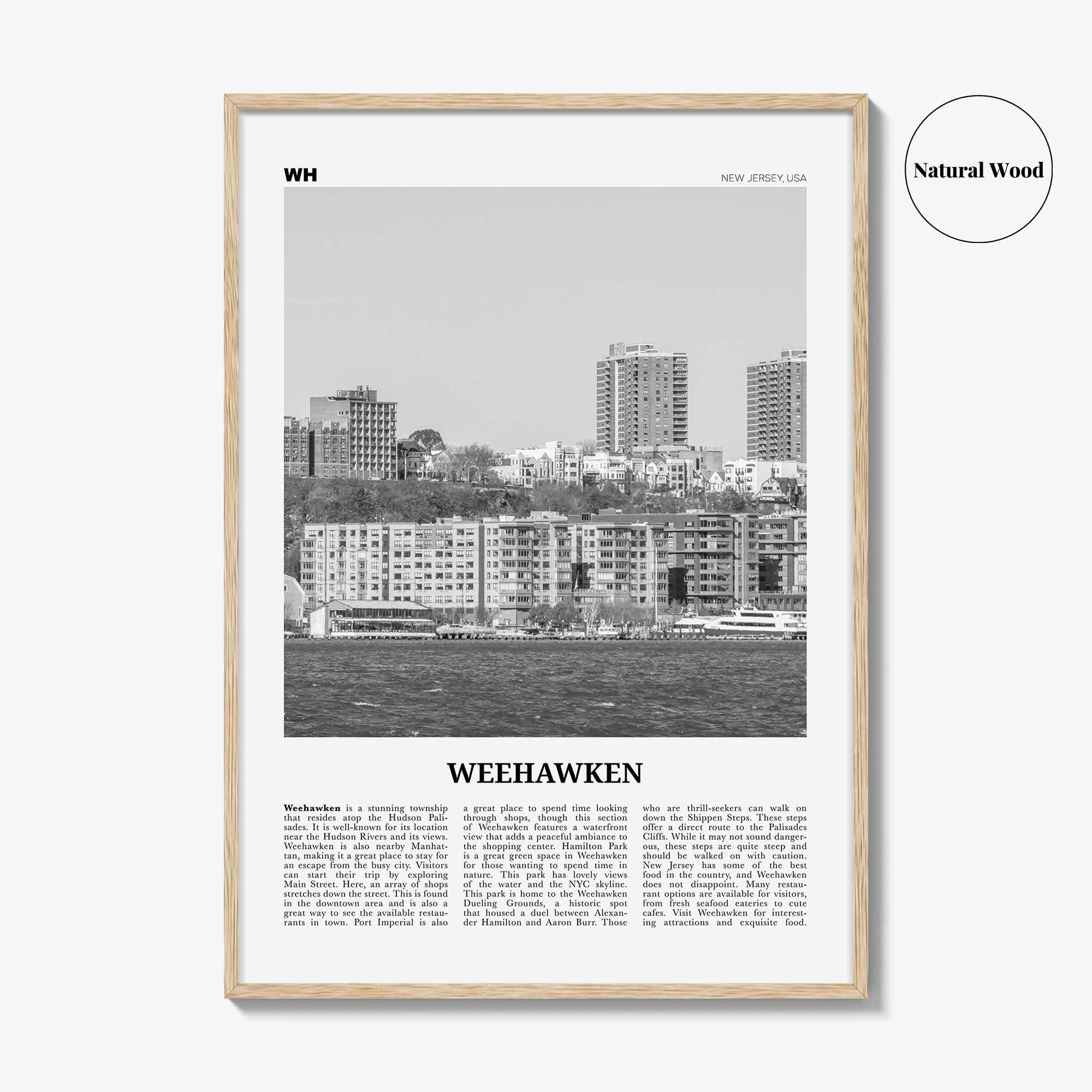 Weehawken Print Black and White, Weehawken Wall Art, Weehawken Poster, Weehawken Photo, Weehawken Wall Décor, Weehawken Map, New Jersey, USA