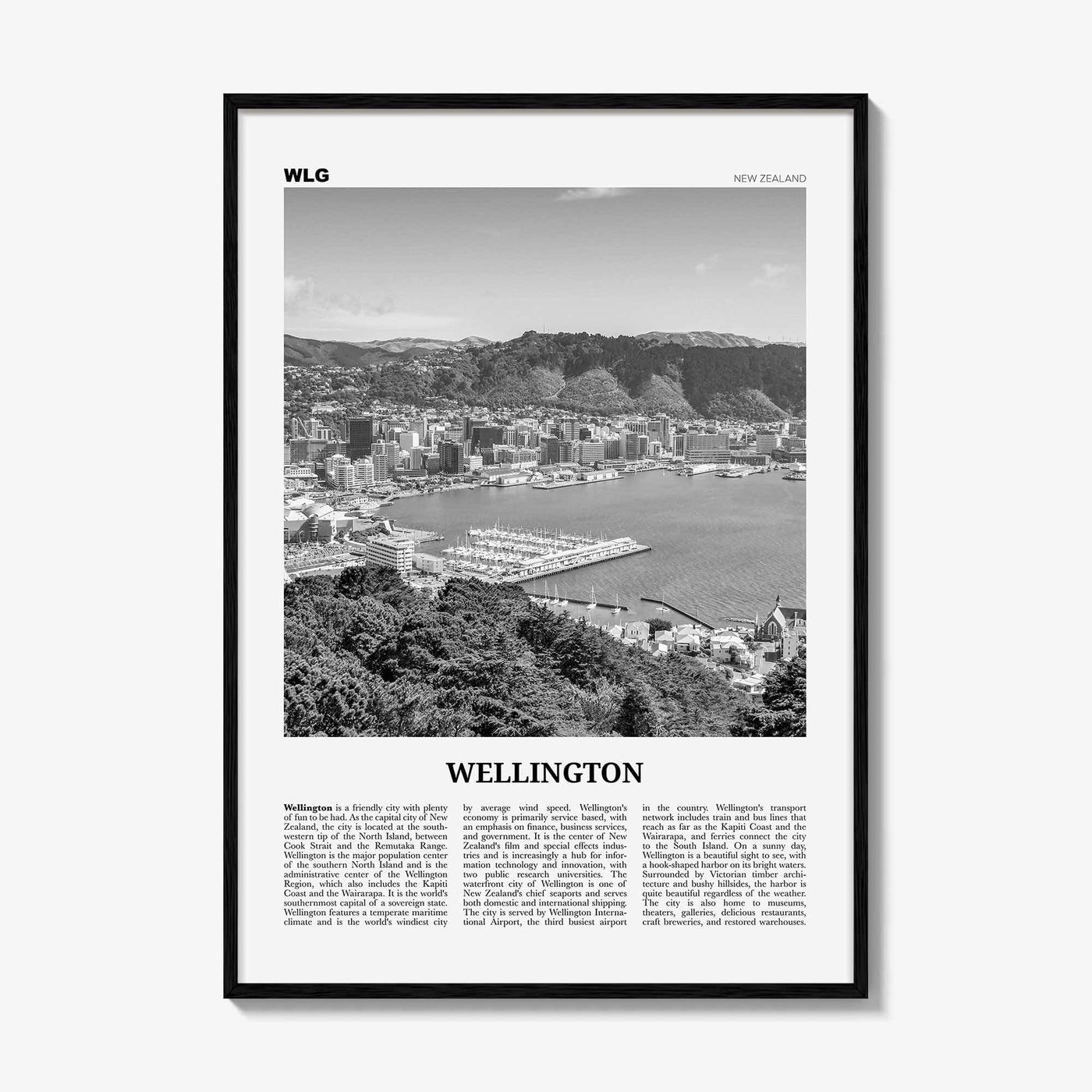Wellington Print Black and White No 1, Wellington Wall Art, Wellington Poster, Wellington Photo, Wellington Wall Decor, New Zealand, Oceania