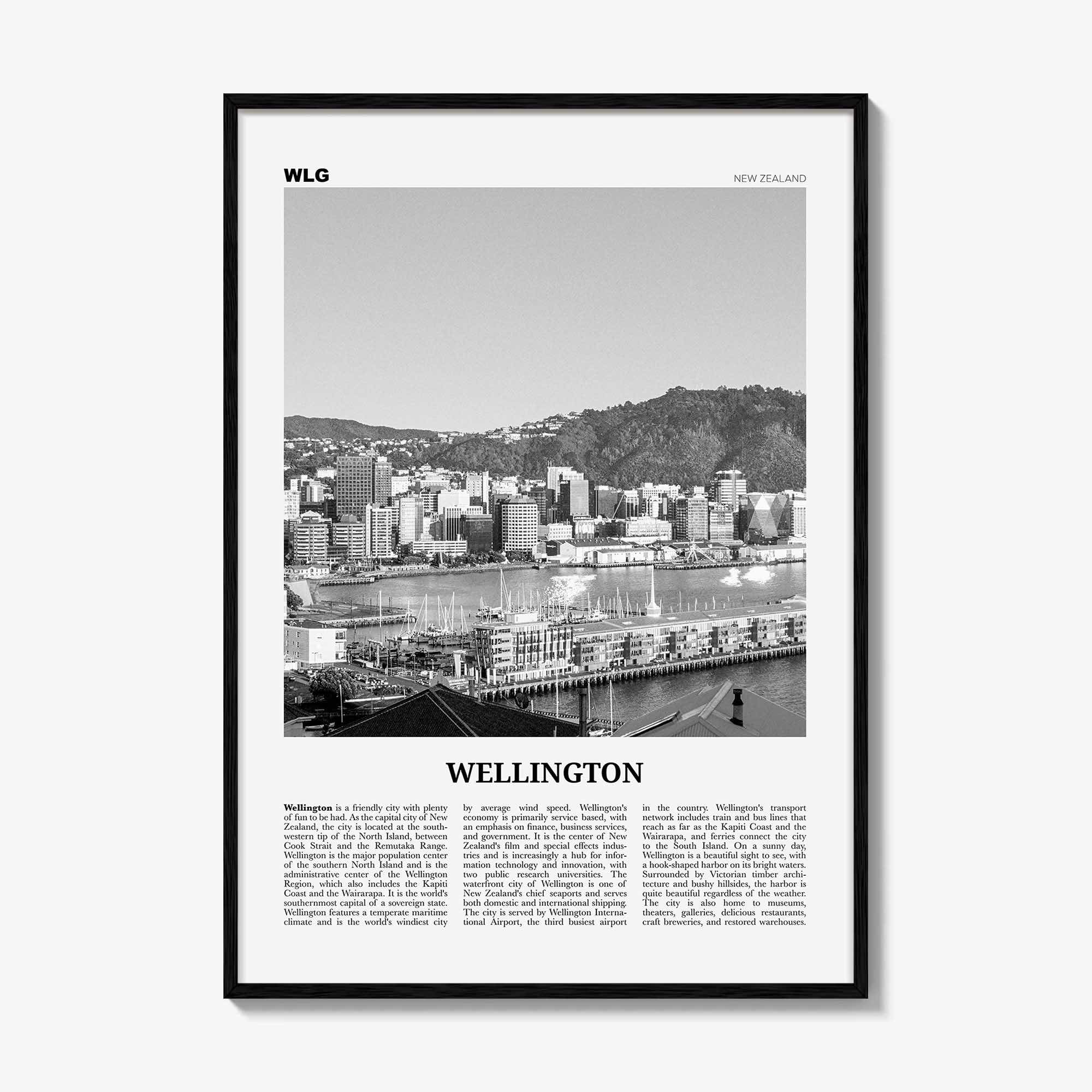 Wellington Print Black and White No 2, Wellington Wall Art, Wellington Poster, Wellington Photo, Wellington Wall Decor, New Zealand, Oceania