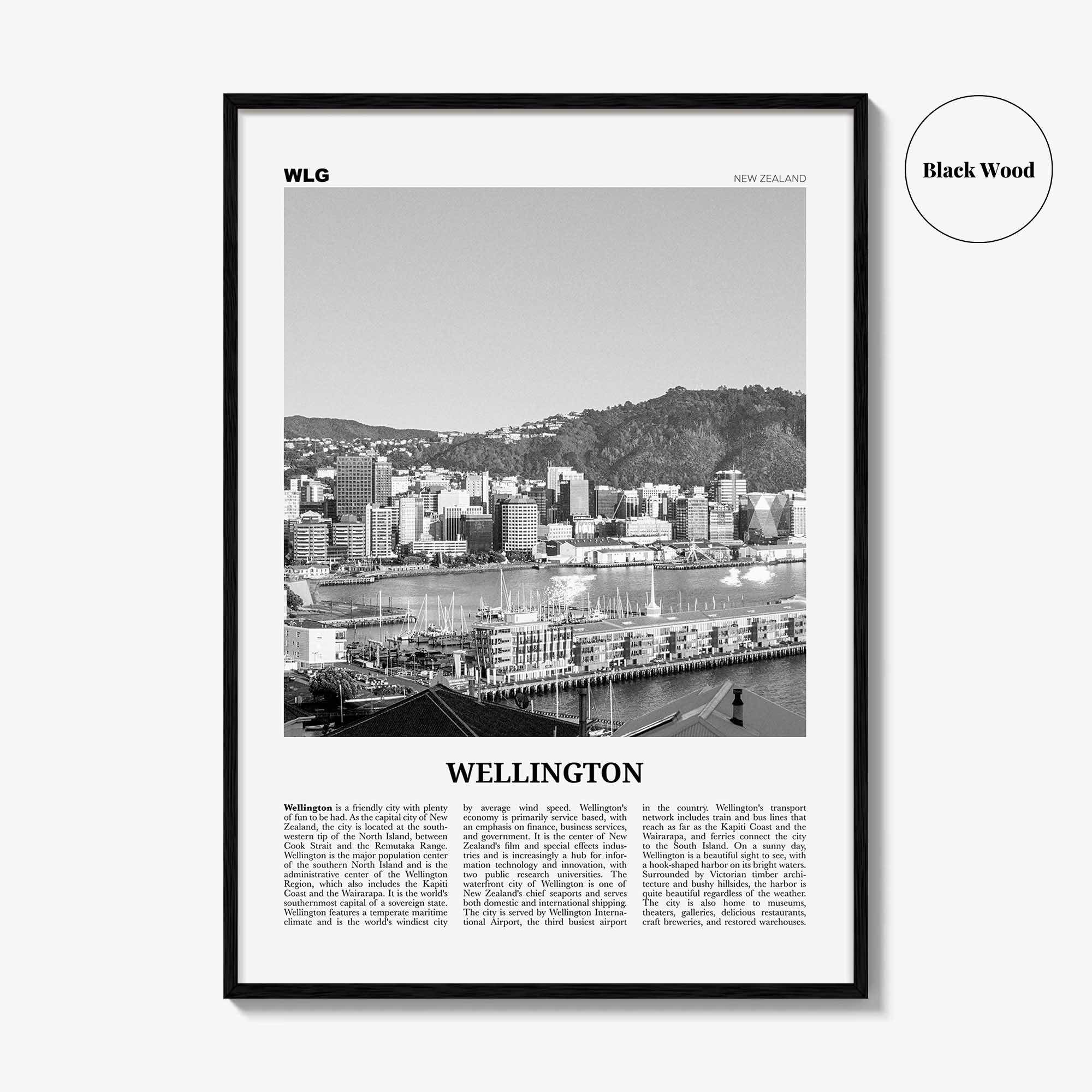 Wellington Print Black and White No 2, Wellington Wall Art, Wellington Poster, Wellington Photo, Wellington Wall Decor, New Zealand, Oceania
