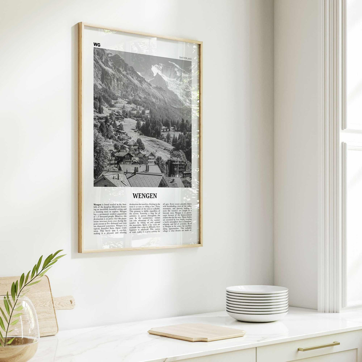 Wengen Print Black and White, Wengen Wall Art, Wengen Poster, Wengen Photo, Wengen Wall Décor, Wengen Map, Switzerland