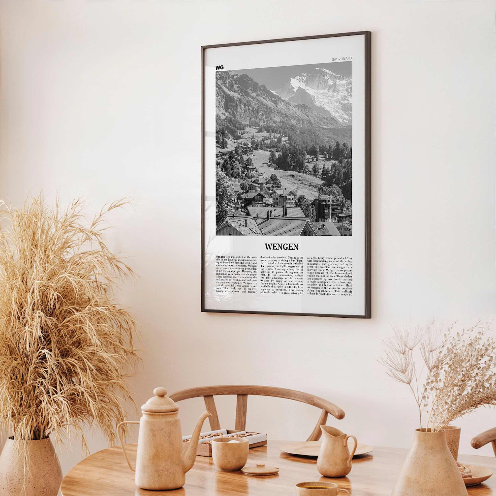Wengen Print Black and White, Wengen Wall Art, Wengen Poster, Wengen Photo, Wengen Wall Décor, Wengen Map, Switzerland