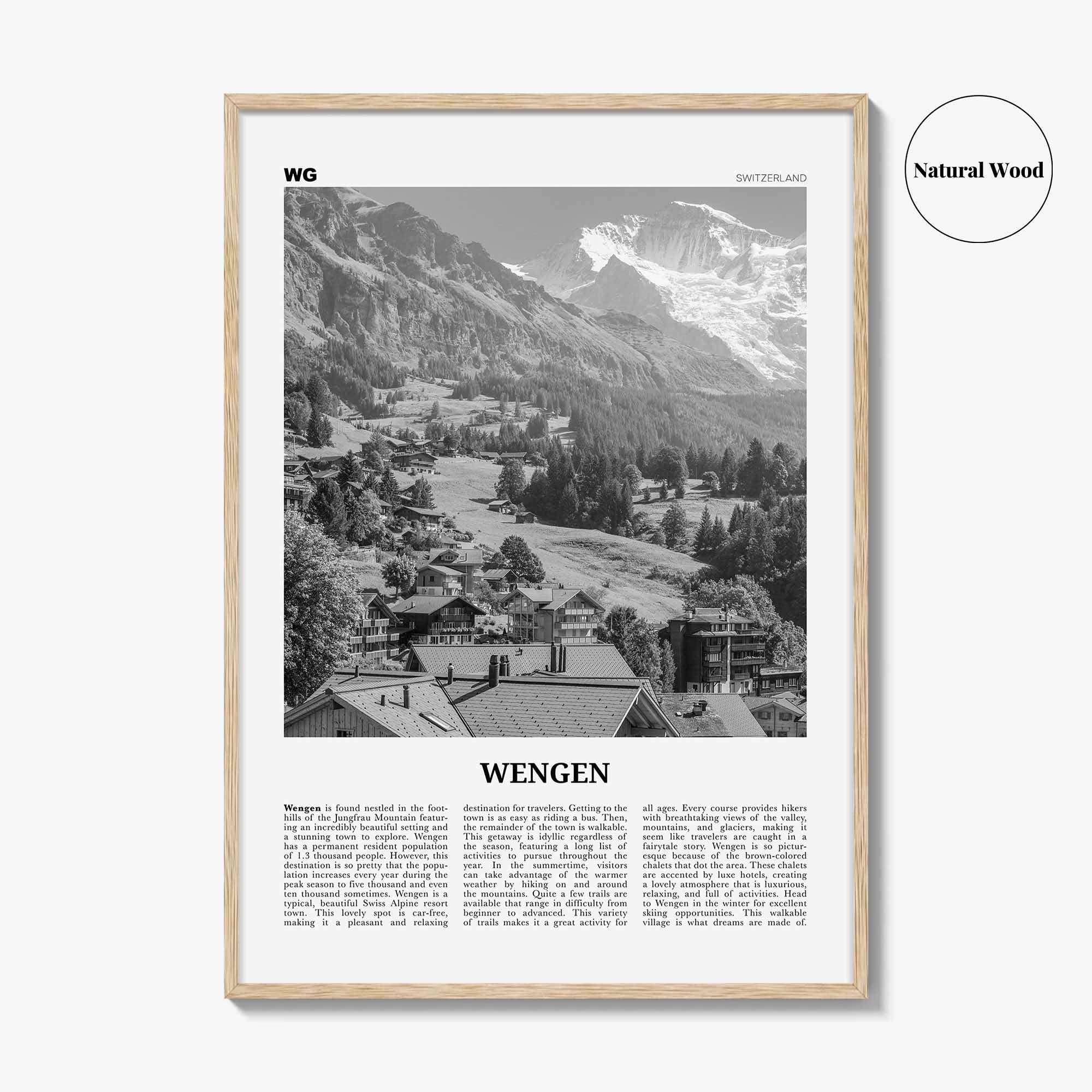 Wengen Print Black and White, Wengen Wall Art, Wengen Poster, Wengen Photo, Wengen Wall Décor, Wengen Map, Switzerland