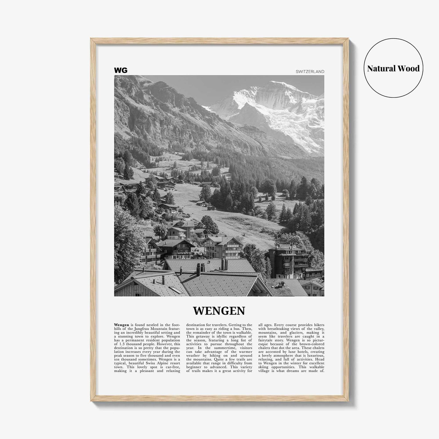 Wengen Print Black and White, Wengen Wall Art, Wengen Poster, Wengen Photo, Wengen Wall Décor, Wengen Map, Switzerland