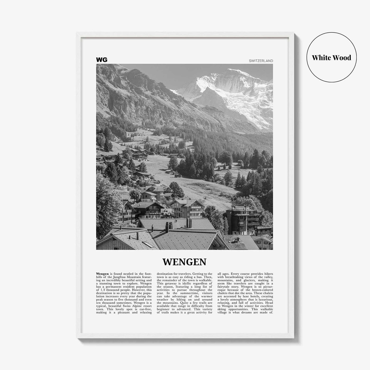 Wengen Print Black and White, Wengen Wall Art, Wengen Poster, Wengen Photo, Wengen Wall Décor, Wengen Map, Switzerland