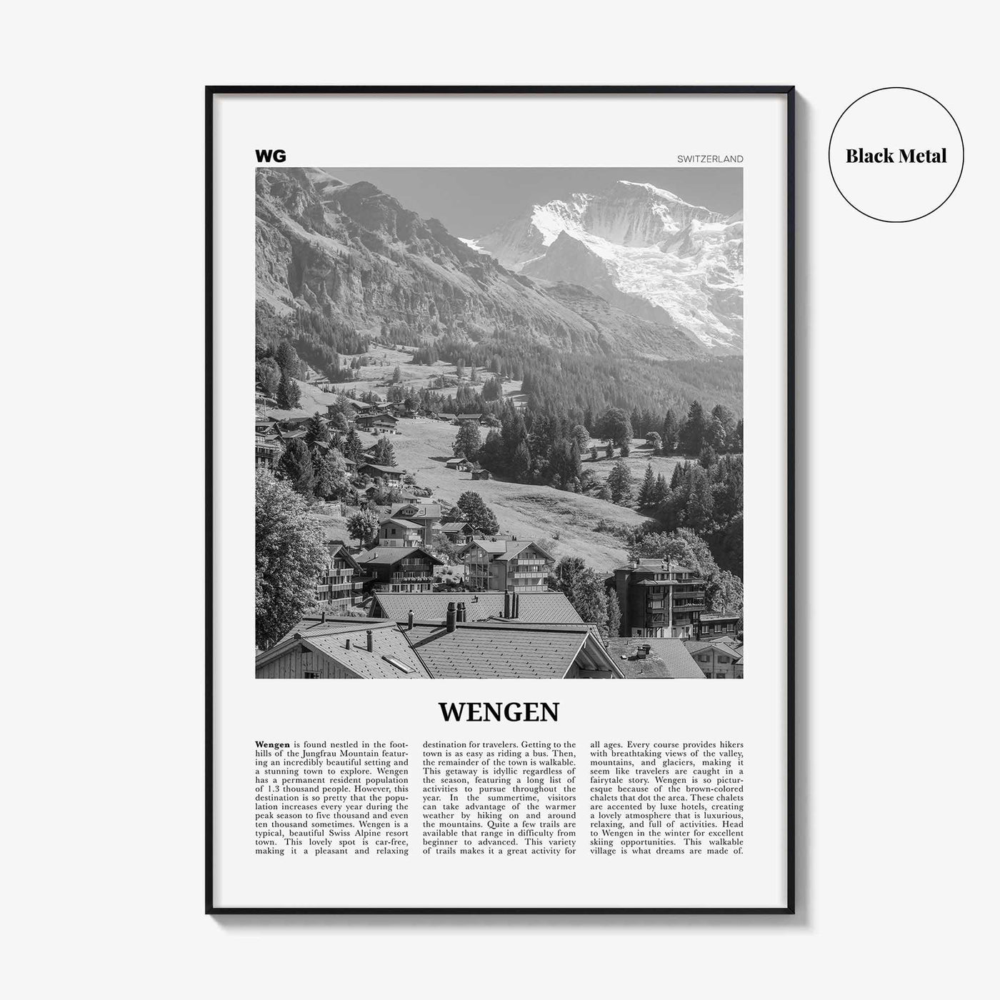 Wengen Print Black and White, Wengen Wall Art, Wengen Poster, Wengen Photo, Wengen Wall Décor, Wengen Map, Switzerland