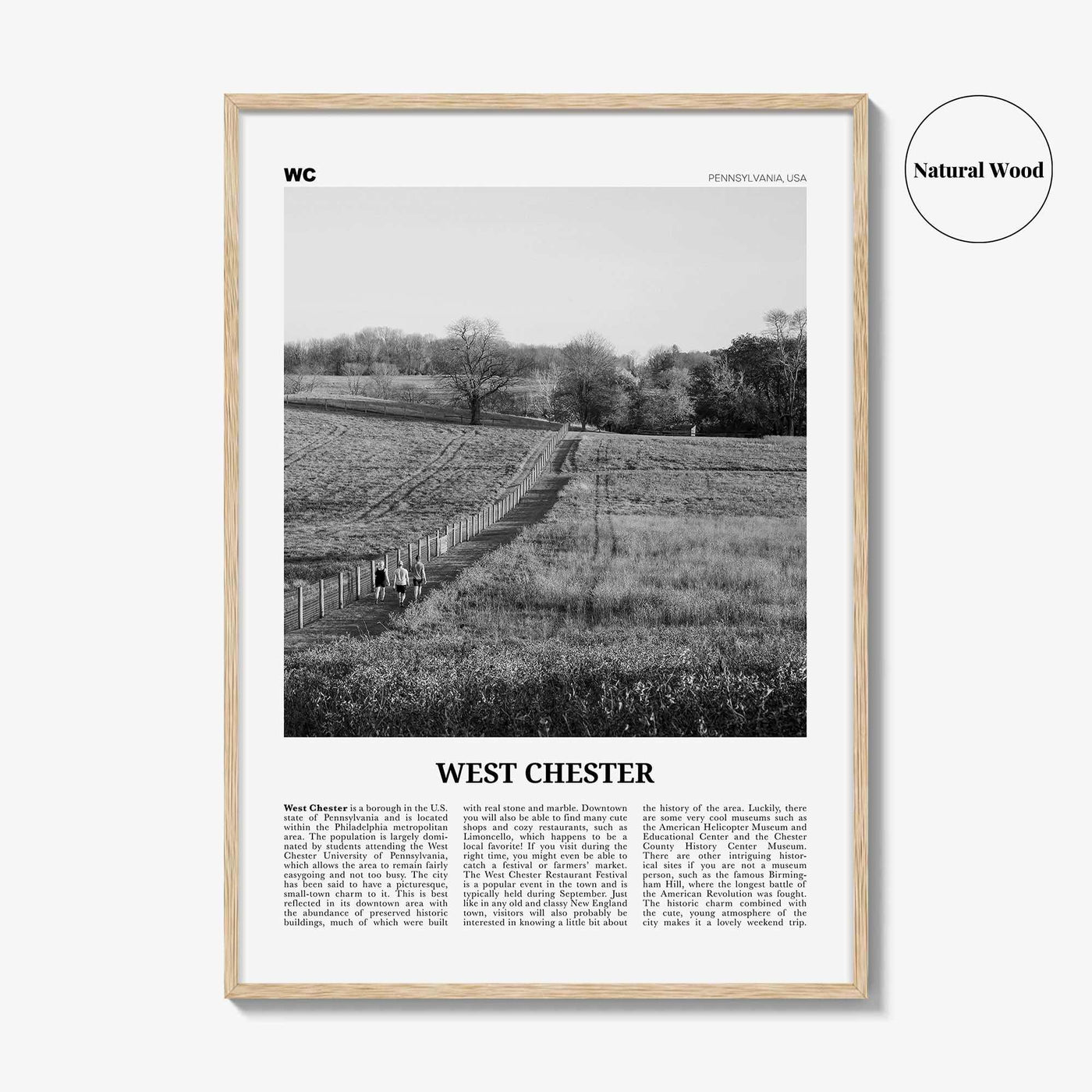 West Chester Print Black and White, West Chester Wall Art, West Chester Poster, West Chester Photo, West Chester Décor, Pennsylvania, USA