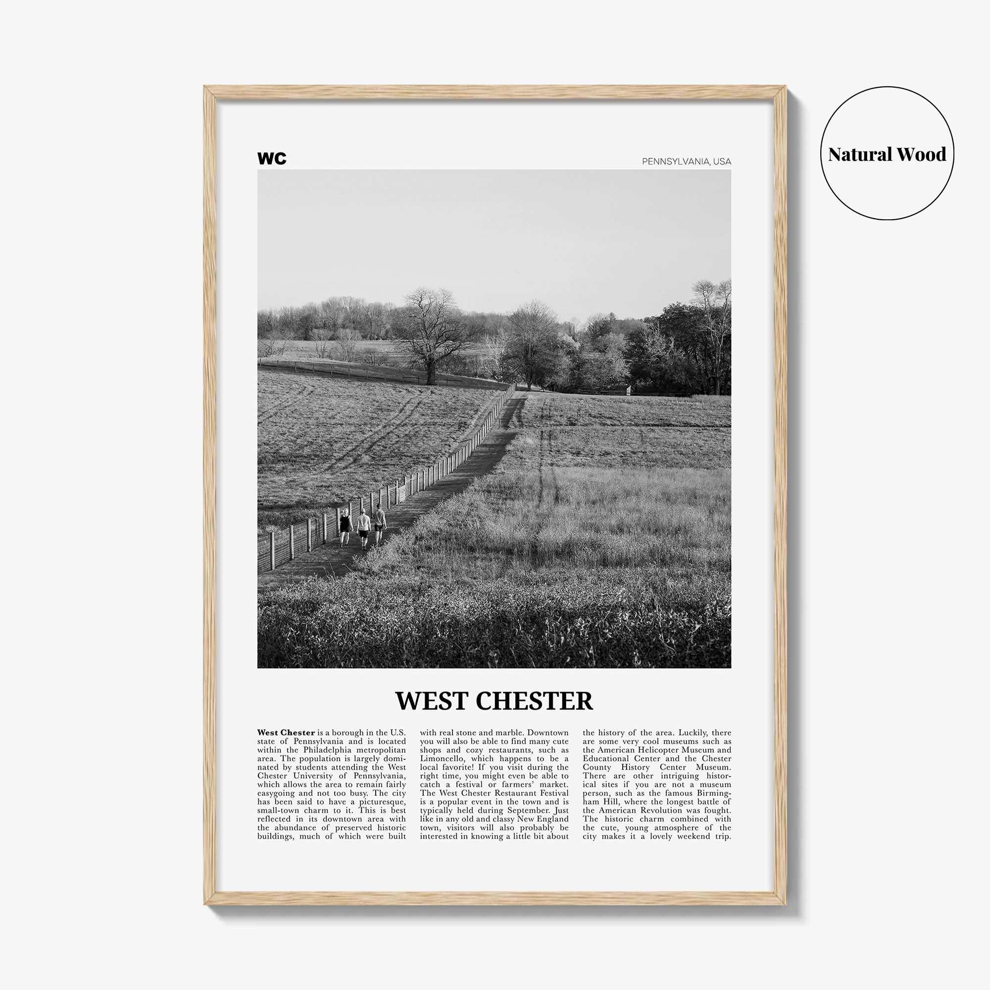 West Chester Print Black and White, West Chester Wall Art, West Chester Poster, West Chester Photo, West Chester Décor, Pennsylvania, USA