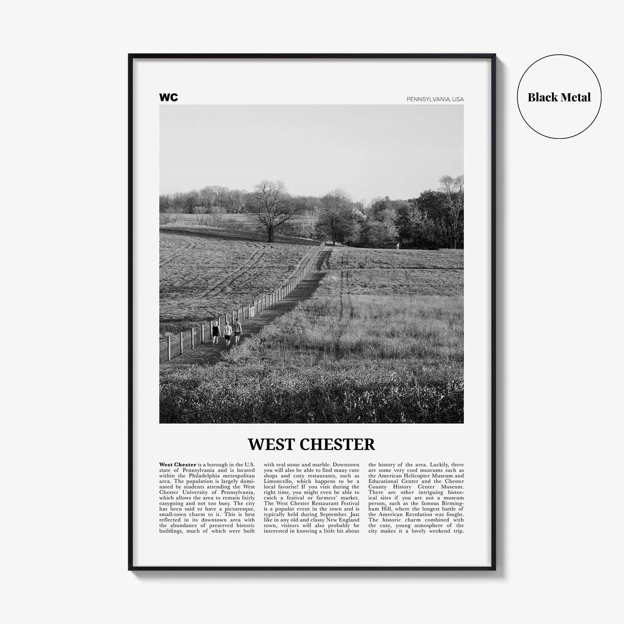 West Chester Print Black and White, West Chester Wall Art, West Chester Poster, West Chester Photo, West Chester Décor, Pennsylvania, USA