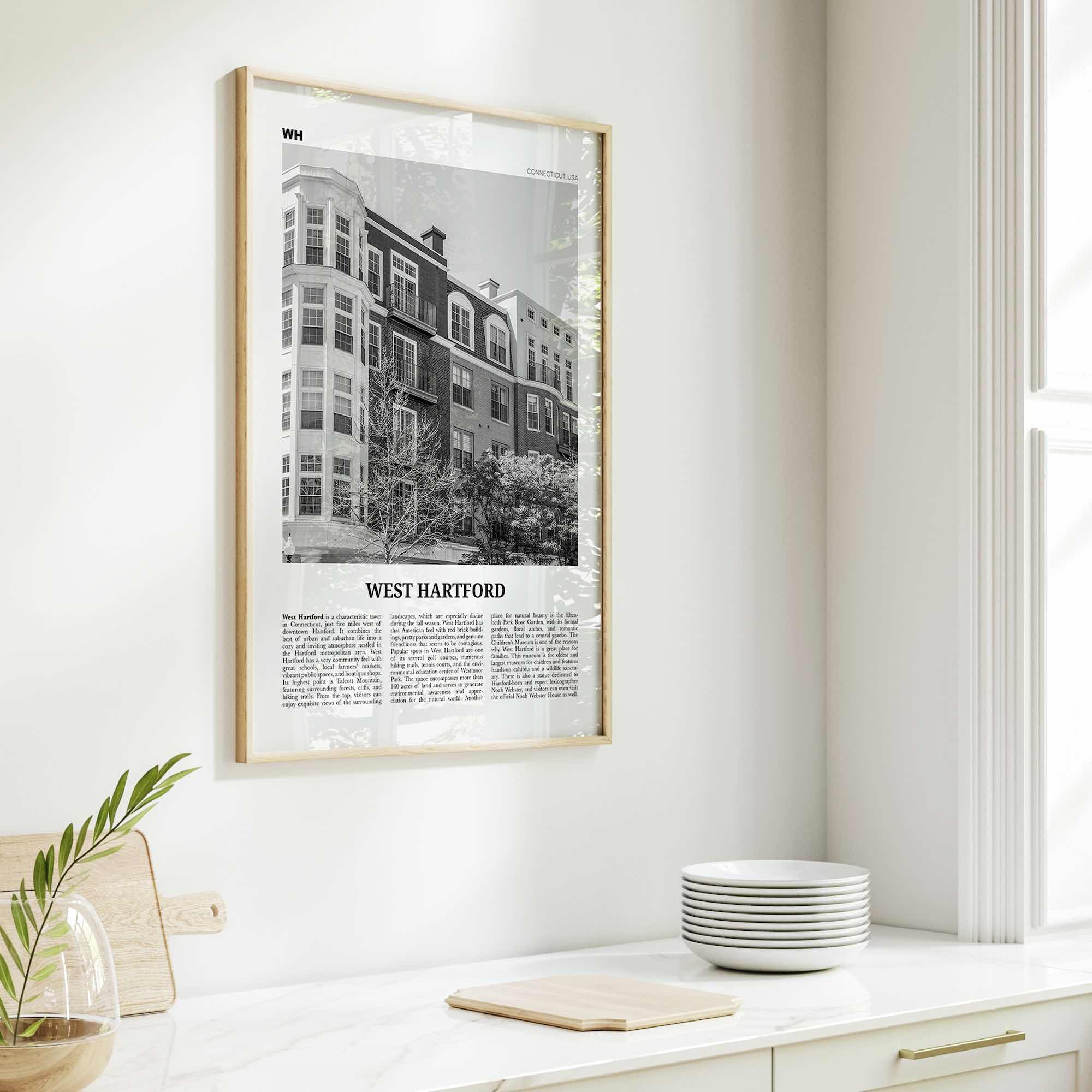 West Hartford Print Black and White, West Hartford Wall Art, West Hartford Poster, West Hartford Photo, West Hartford Map, Connecticut, USA