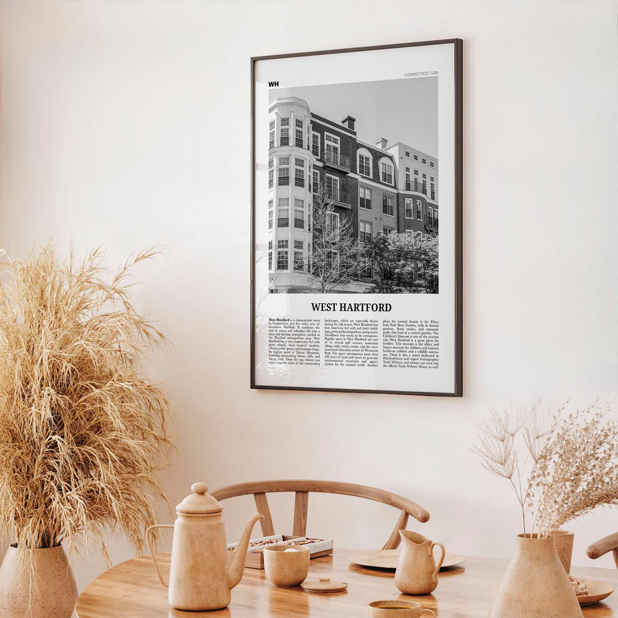 West Hartford Print Black and White, West Hartford Wall Art, West Hartford Poster, West Hartford Photo, West Hartford Map, Connecticut, USA