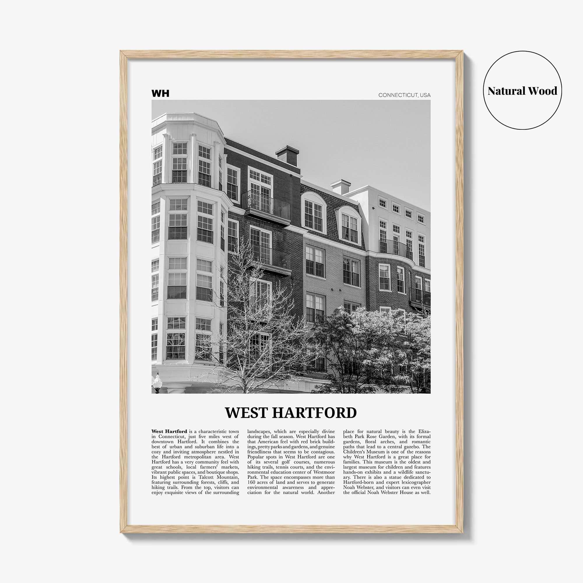West Hartford Print Black and White, West Hartford Wall Art, West Hartford Poster, West Hartford Photo, West Hartford Map, Connecticut, USA