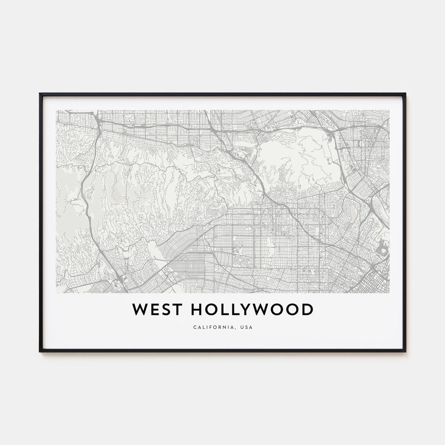 West Hollywood Map Landscape Poster