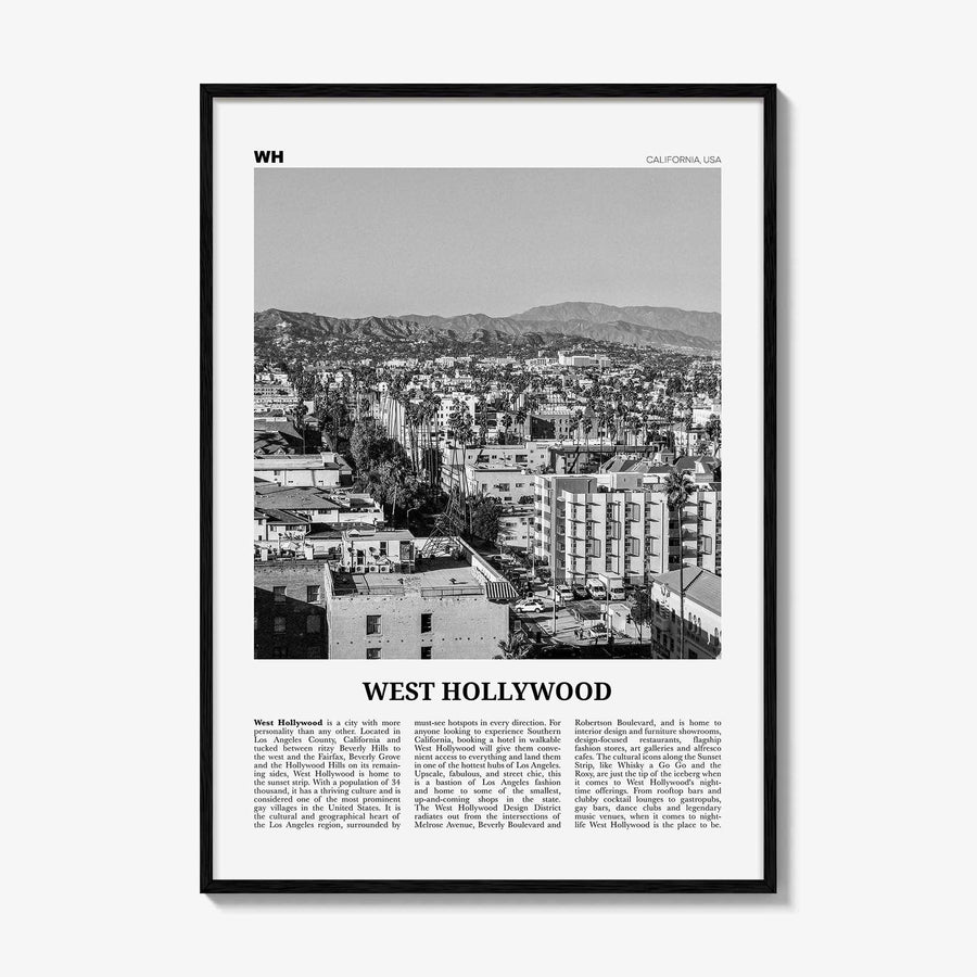 West Hollywood Print Black and White, West Hollywood Art, West Hollywood Poster, Los Angeles, California, USA, United States, North America