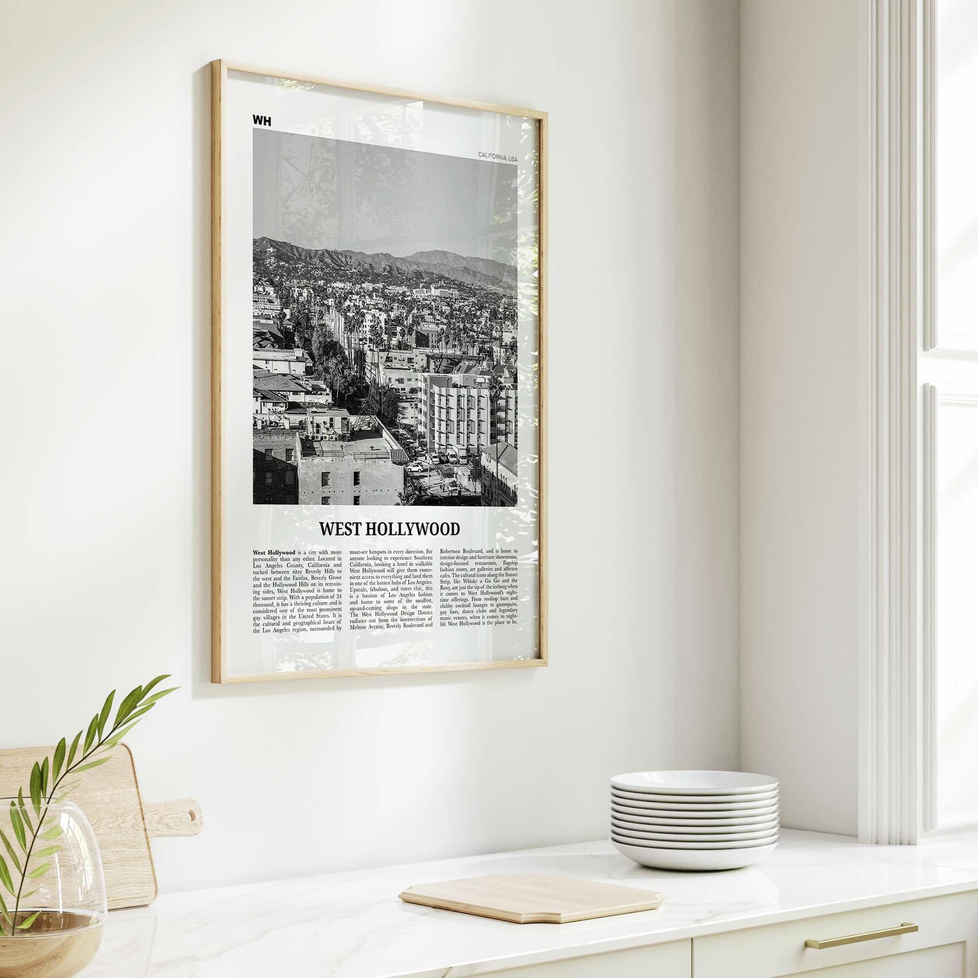 West Hollywood Print Black and White, West Hollywood Art, West Hollywood Poster, Los Angeles, California, USA, United States, North America