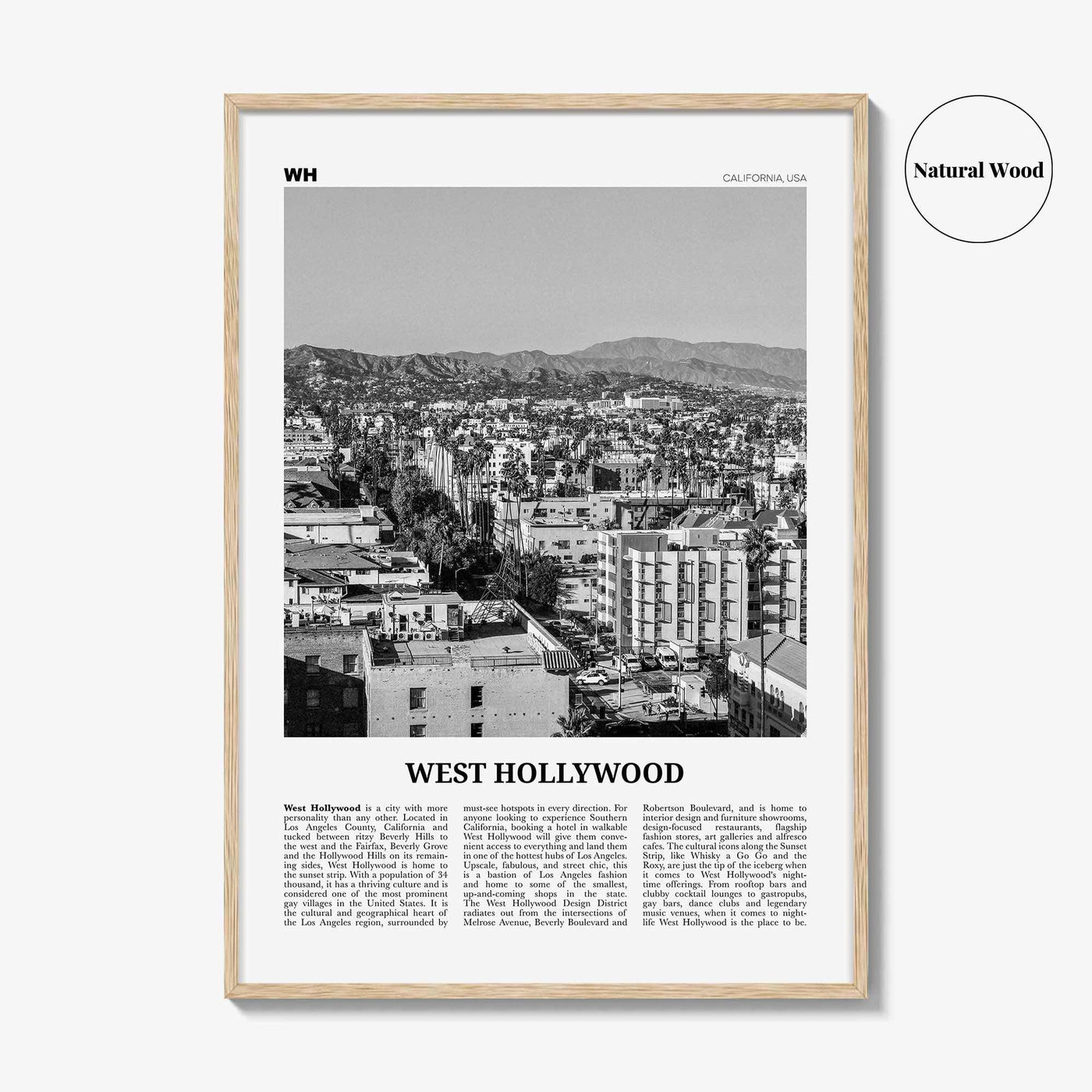 West Hollywood Print Black and White, West Hollywood Art, West Hollywood Poster, Los Angeles, California, USA, United States, North America
