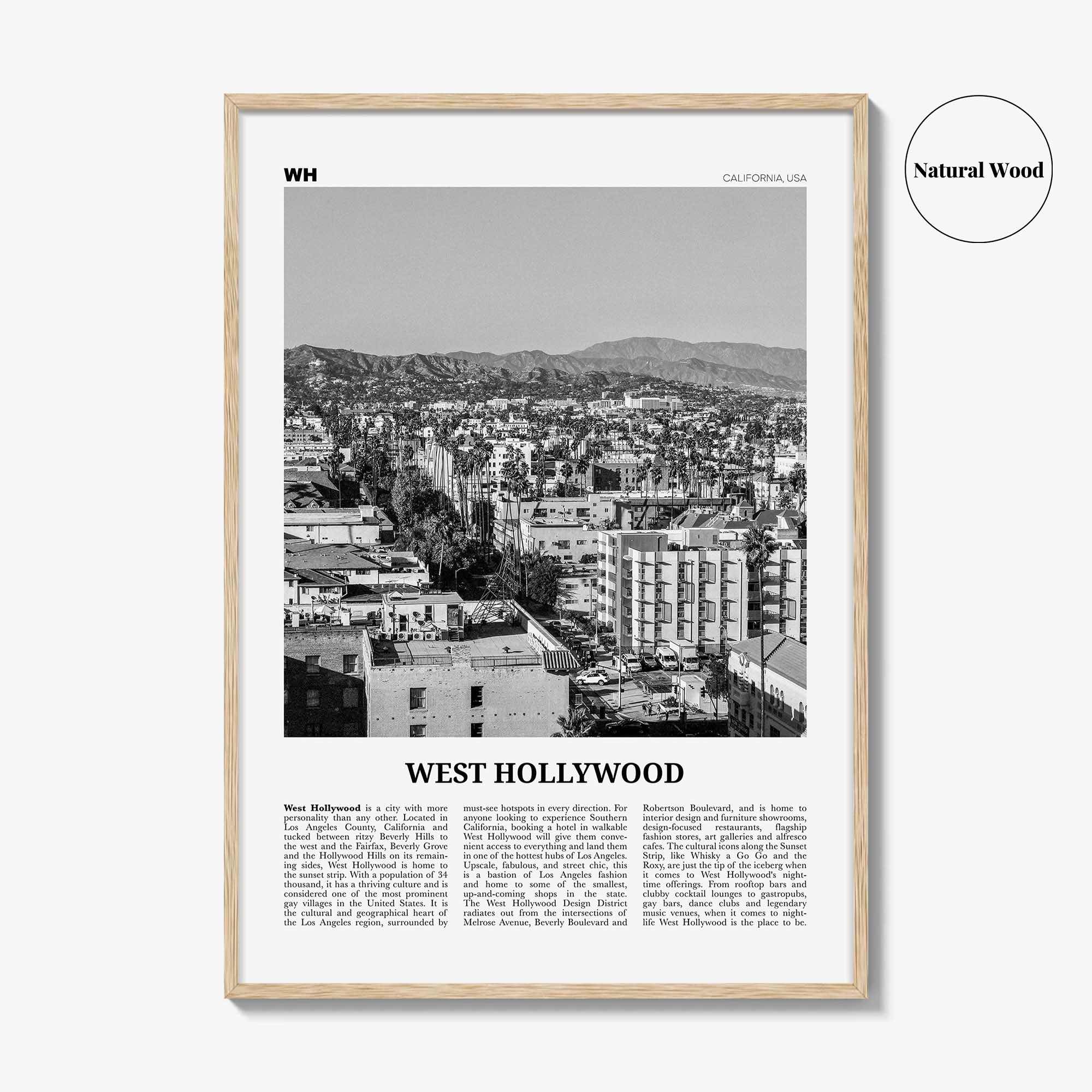 West Hollywood Print Black and White, West Hollywood Art, West Hollywood Poster, Los Angeles, California, USA, United States, North America