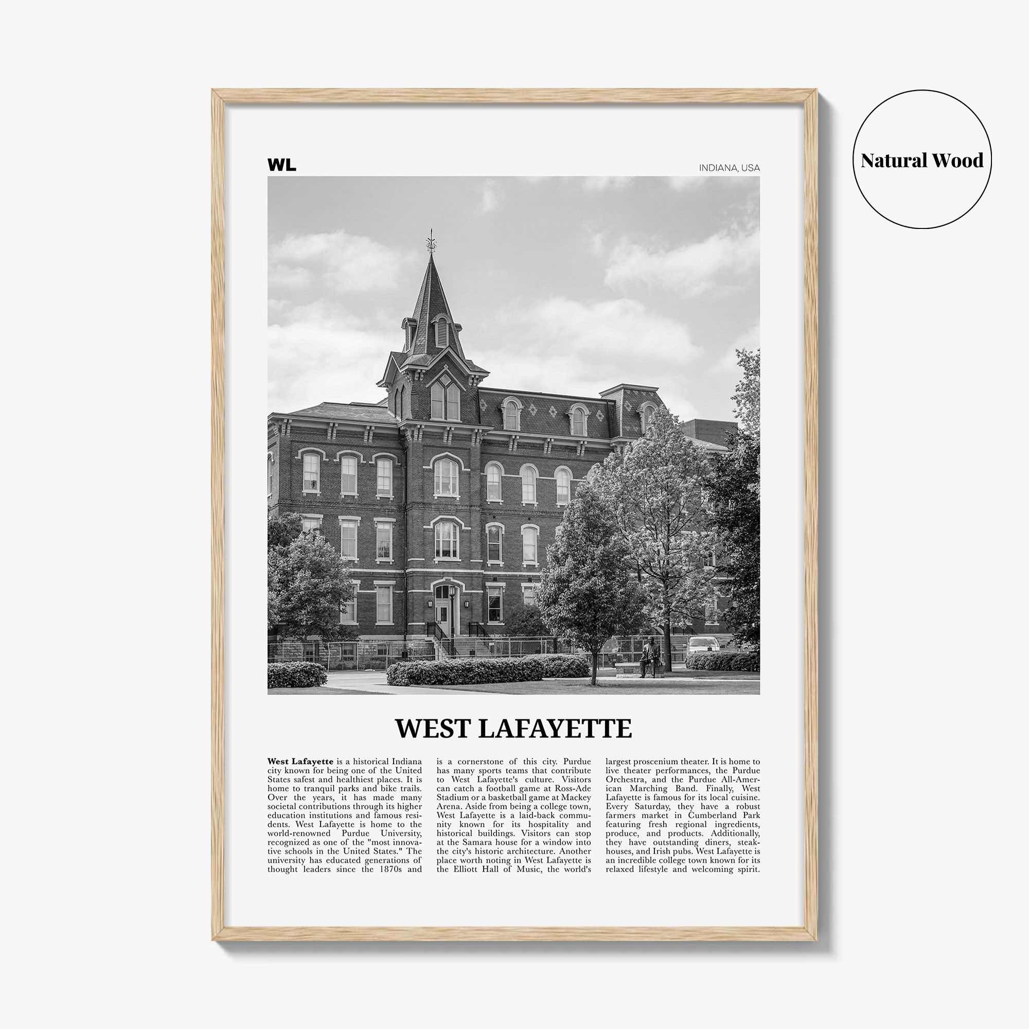 West Lafayette Print Black and White, West Lafayette Wall Art, West Lafayette Poster, West Lafayette Photo, West Lafayette Décor, Indiana