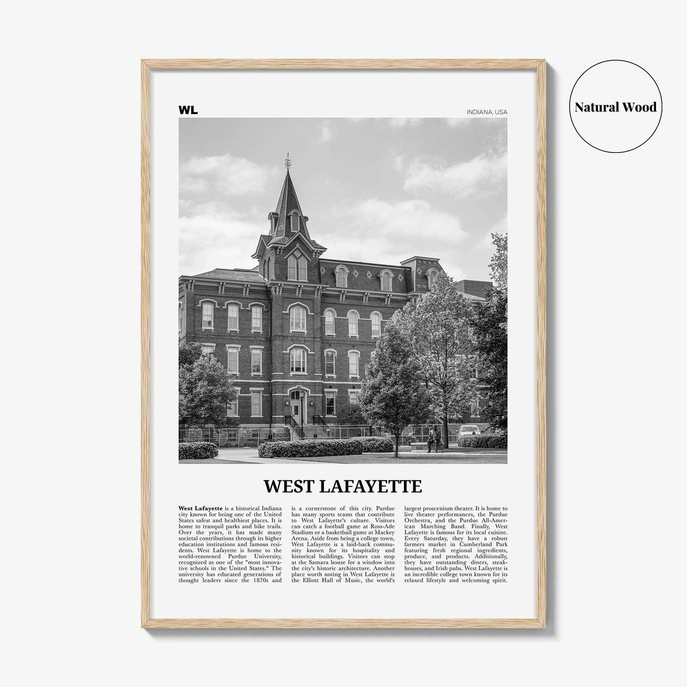 West Lafayette Print Black and White, West Lafayette Wall Art, West Lafayette Poster, West Lafayette Photo, West Lafayette Décor, Indiana