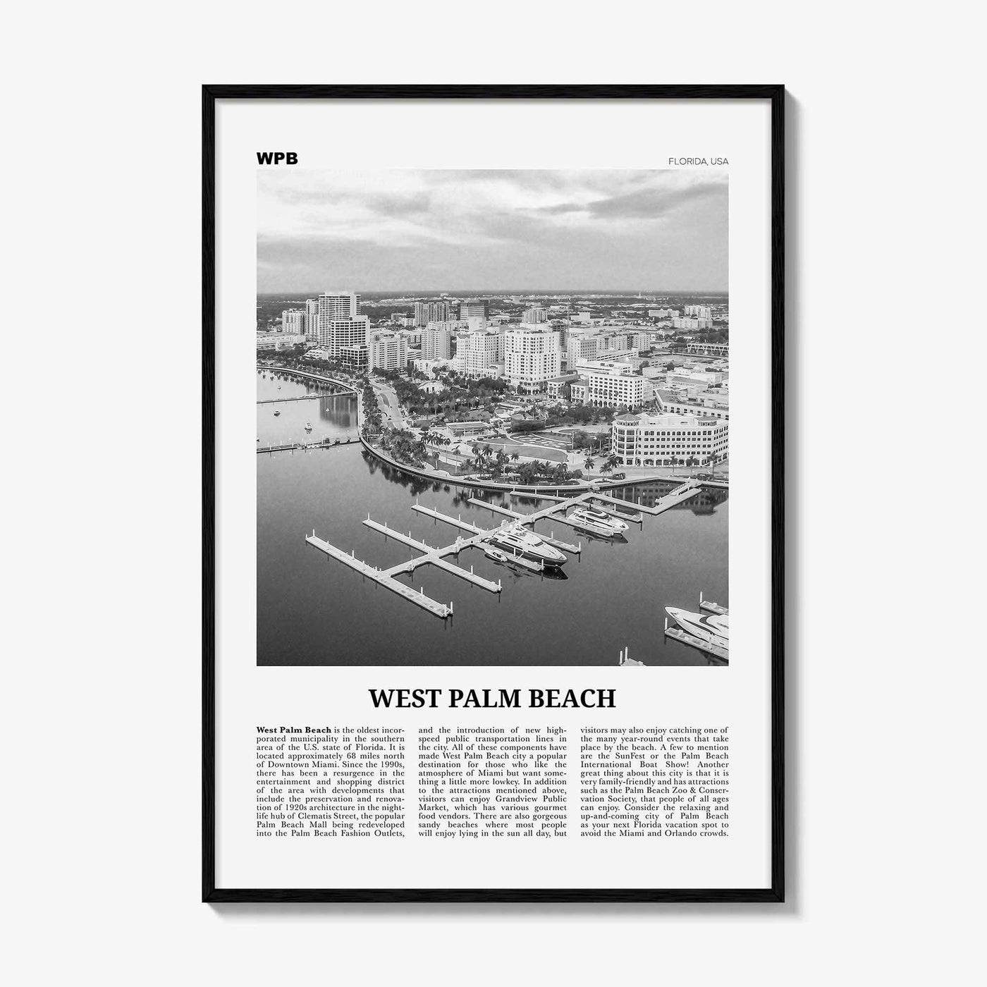 West Palm Beach Print Black and White No 1, West Palm Beach Wall Art, West Palm Beach Poster, West Palm Beach Photo, West Palm, Florida