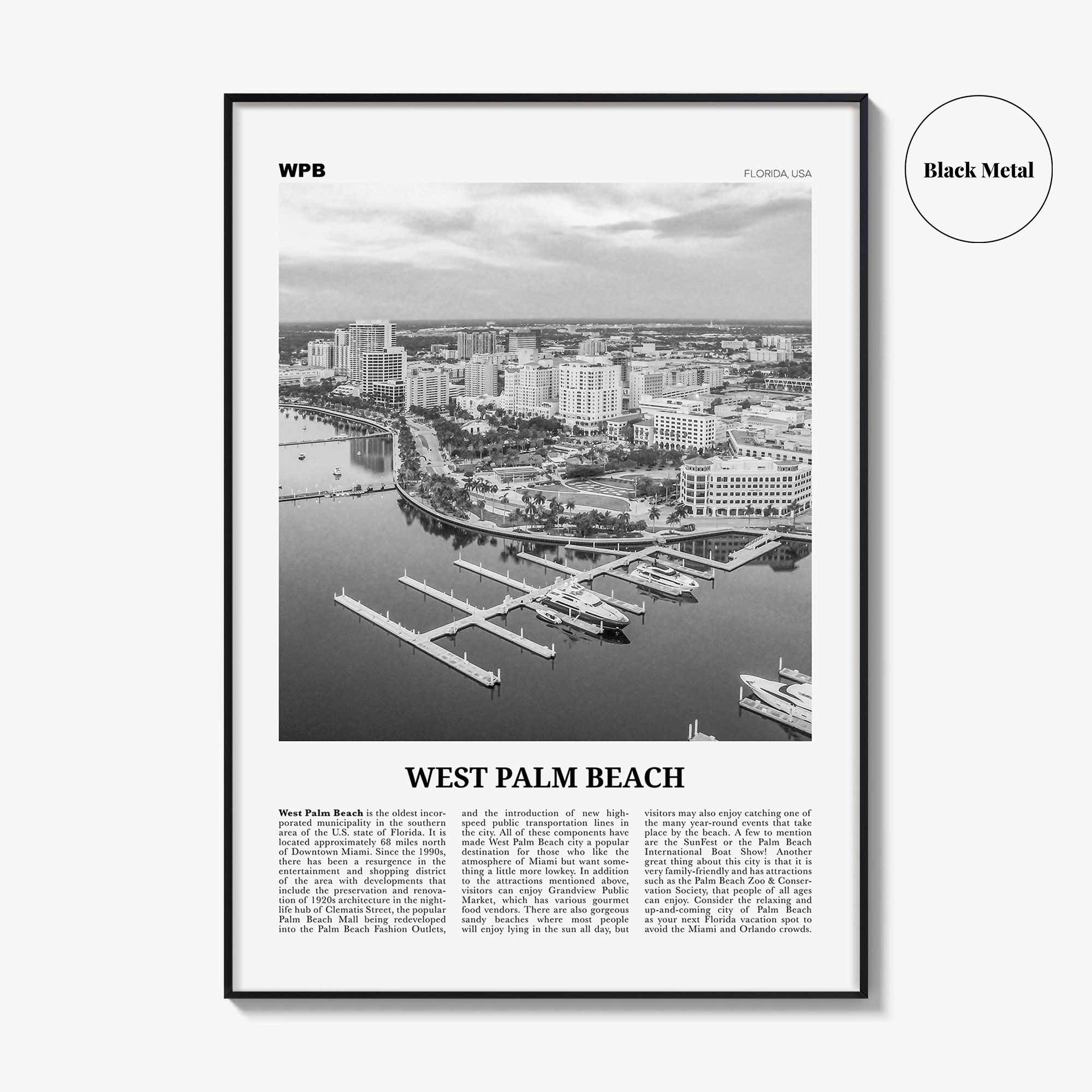 West Palm Beach Print Black and White No 1, West Palm Beach Wall Art, West Palm Beach Poster, West Palm Beach Photo, West Palm, Florida