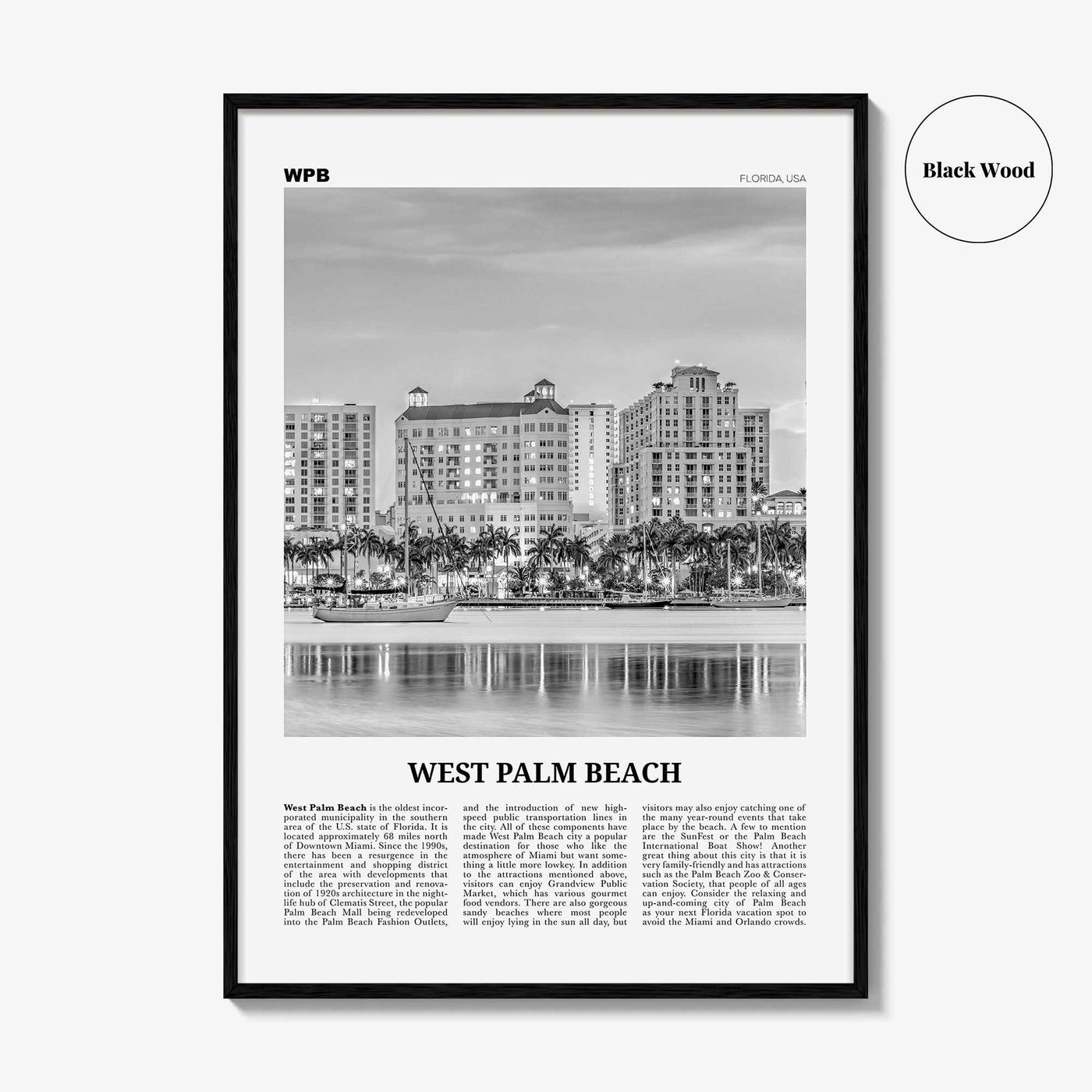 West Palm Beach Print Black and White No 2, West Palm Beach Wall Art, West Palm Beach Poster, West Palm Beach Photo, Florida, USA