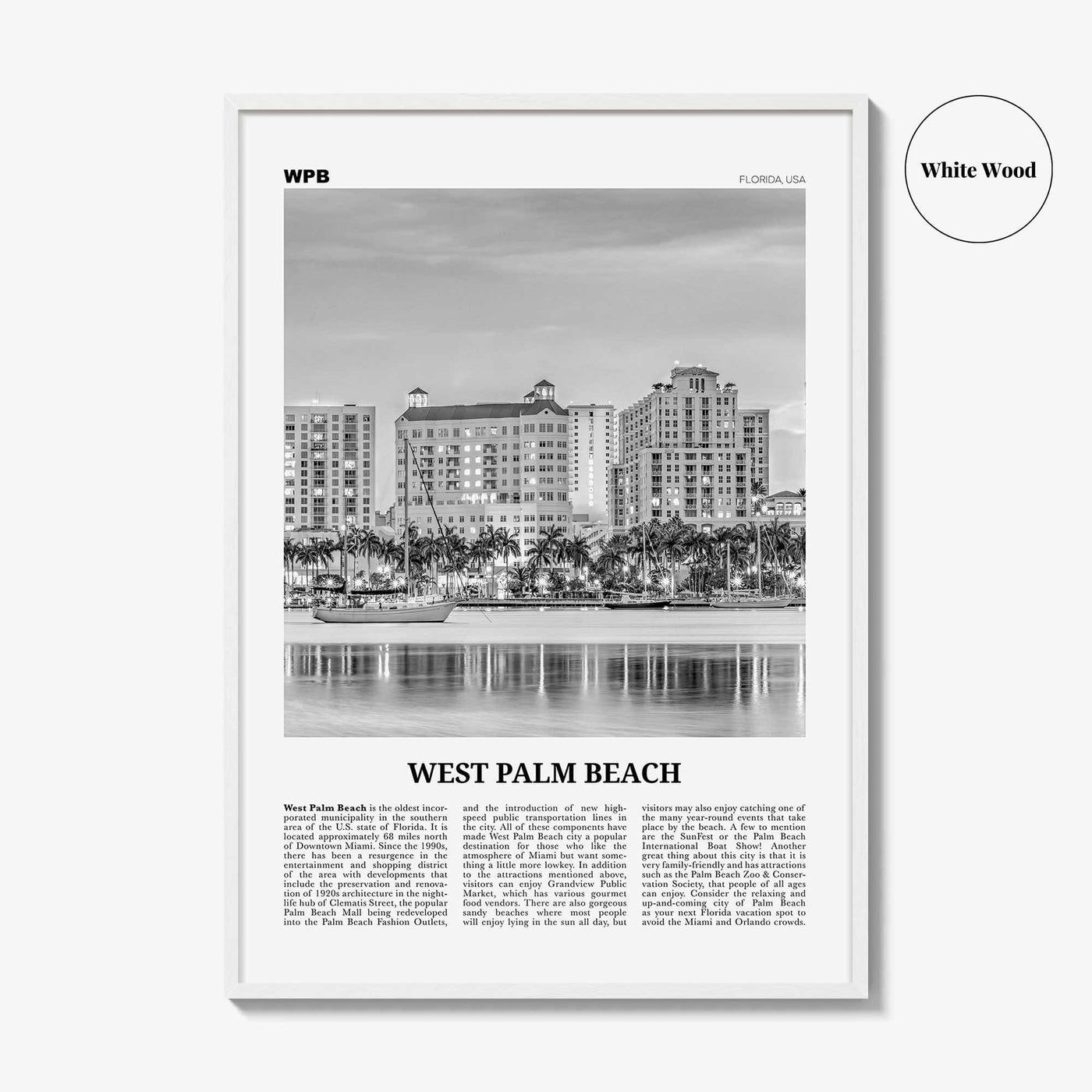 West Palm Beach Print Black and White No 2, West Palm Beach Wall Art, West Palm Beach Poster, West Palm Beach Photo, Florida, USA